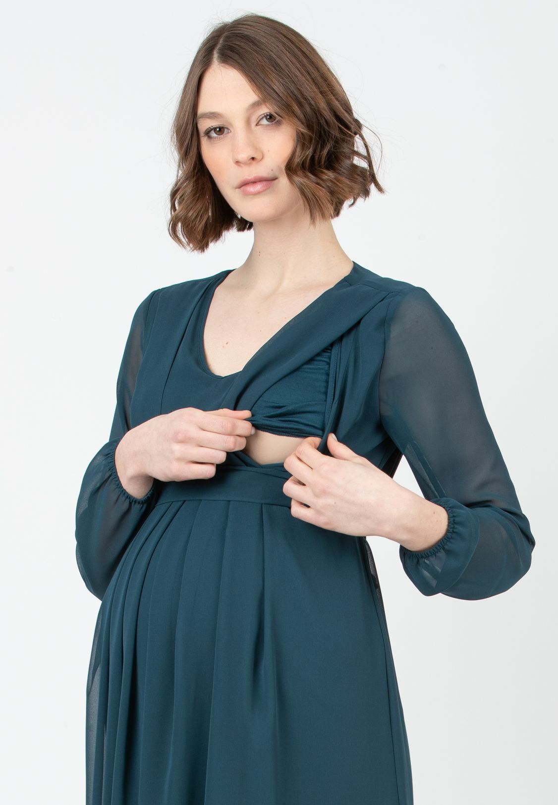 SARA - Abito Premaman & Allattamento in Chiffon (Ottanio, XS)
