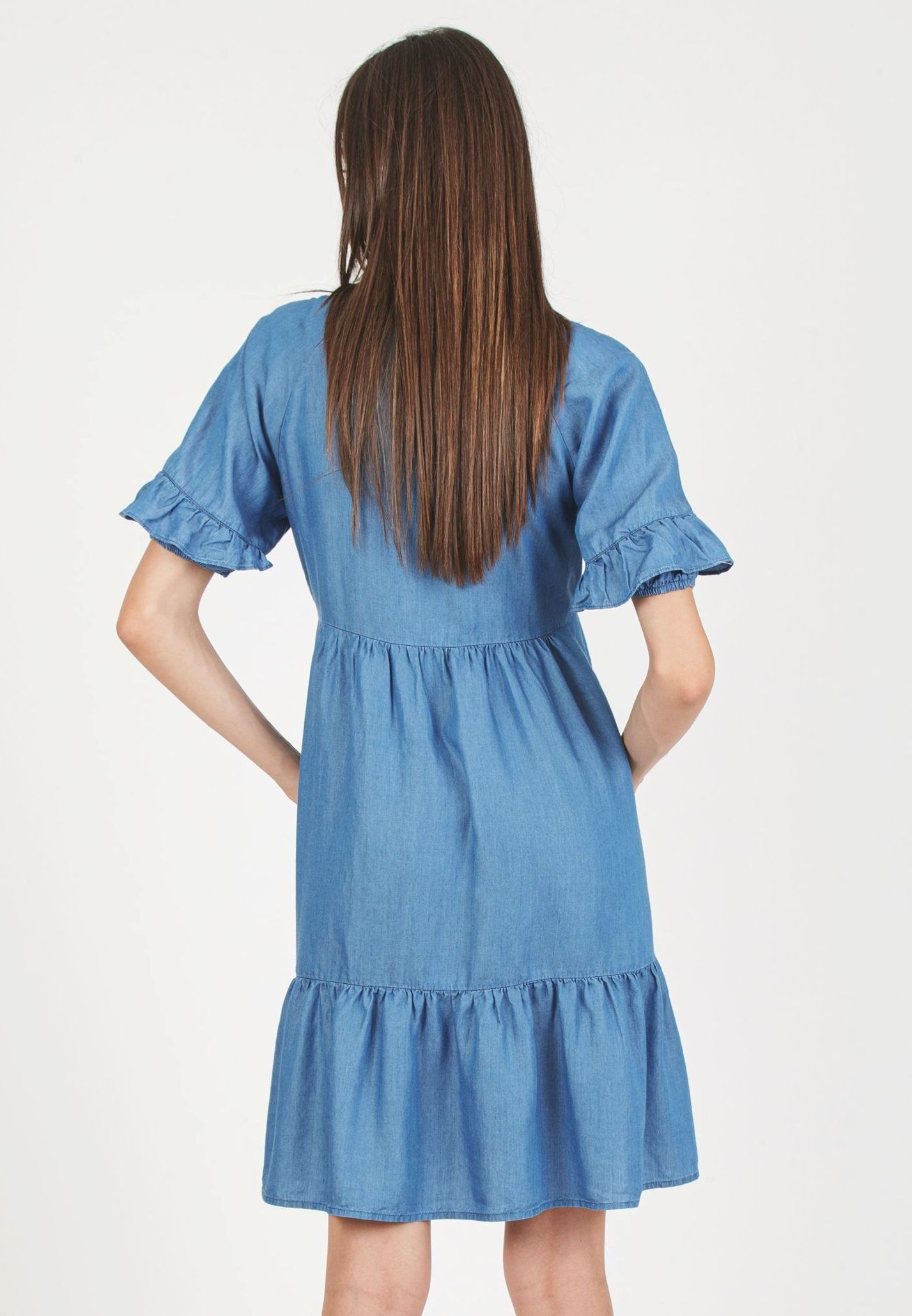 TINA J - Abito Premaman in Tencel con Volant (Denim, XS)