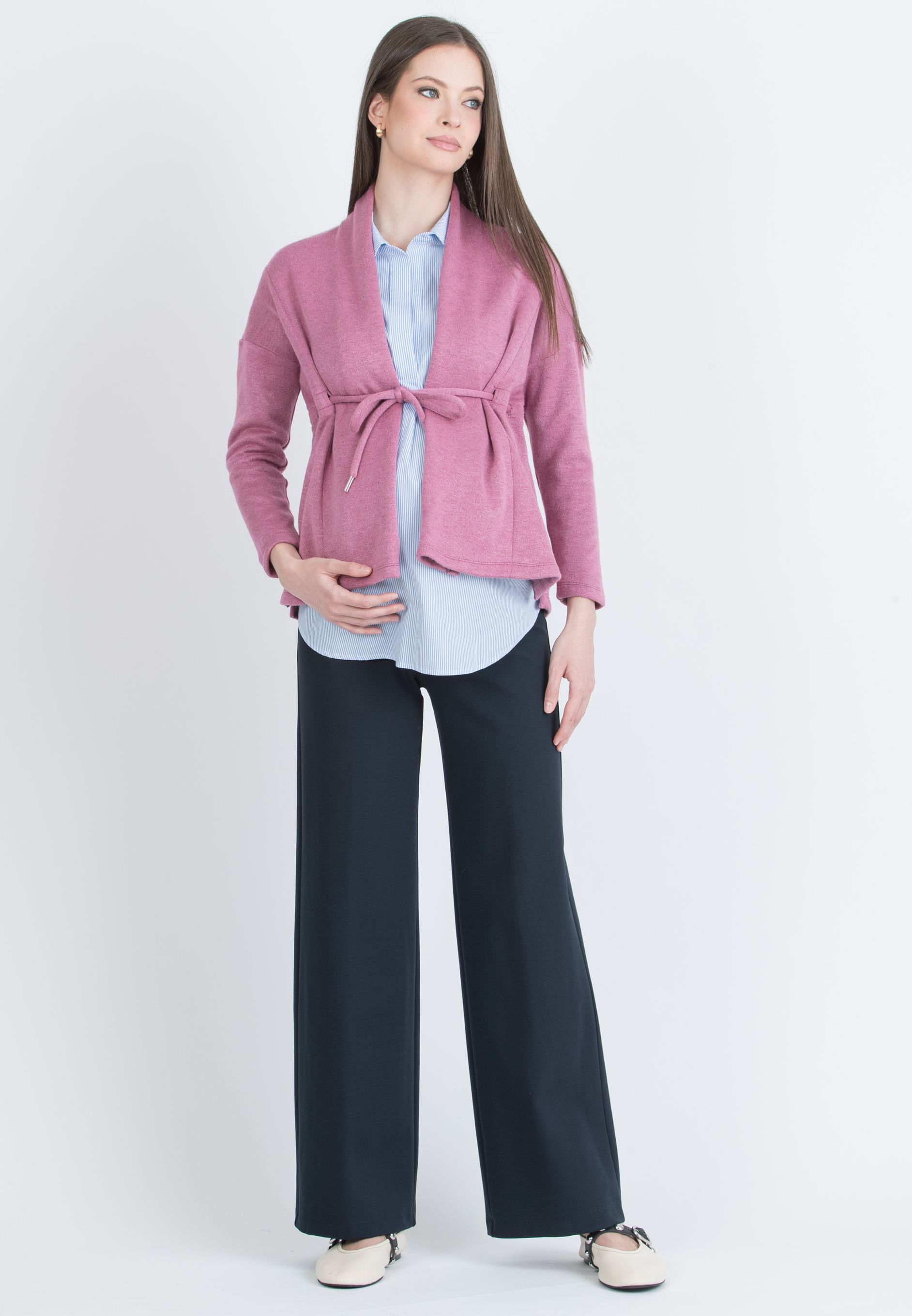 ALMA - Cardigan Premaman in Maglia con Laccio (Rosa)