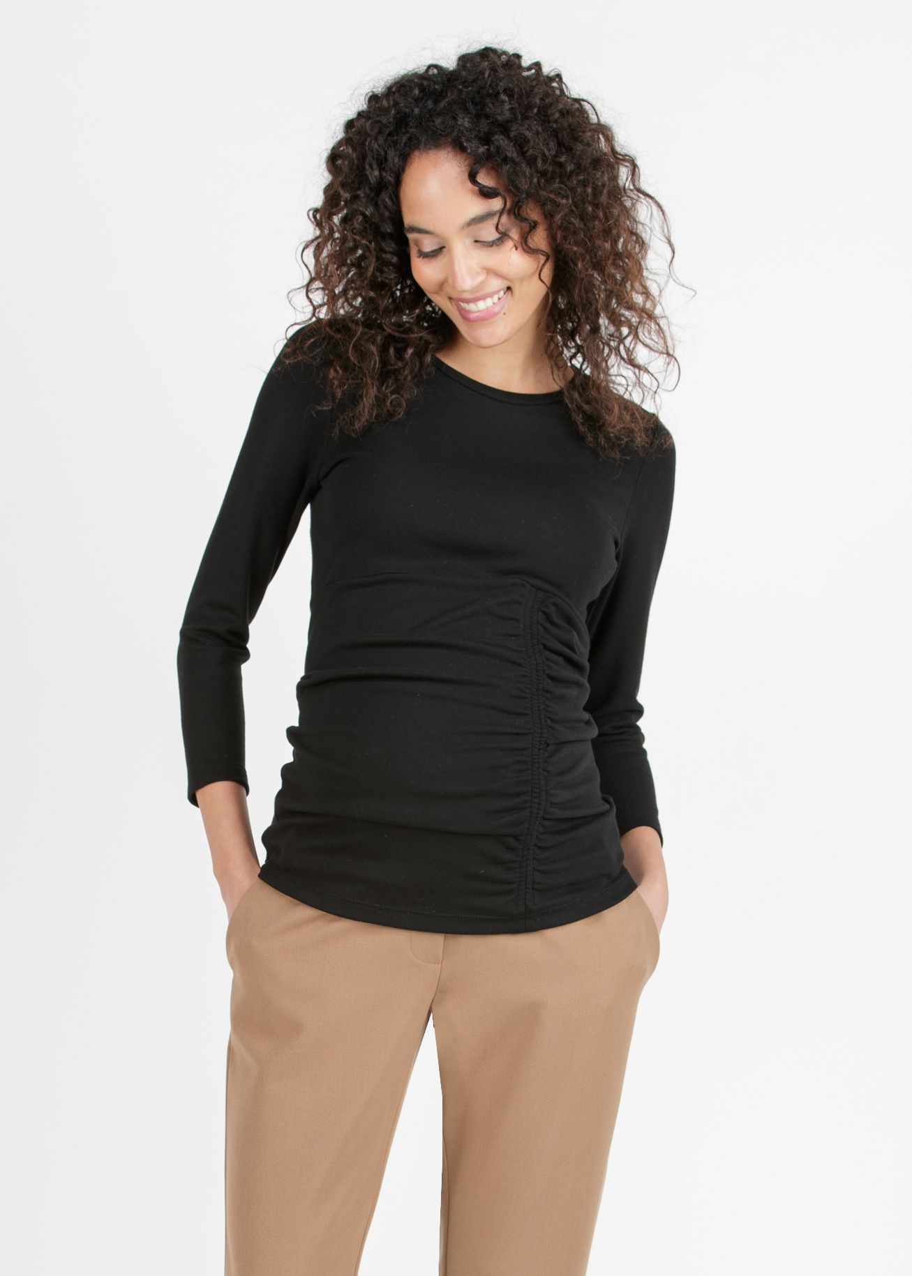 DALILA M - Maglietta Premaman con Arricciatura Laterale (Nero, XS)