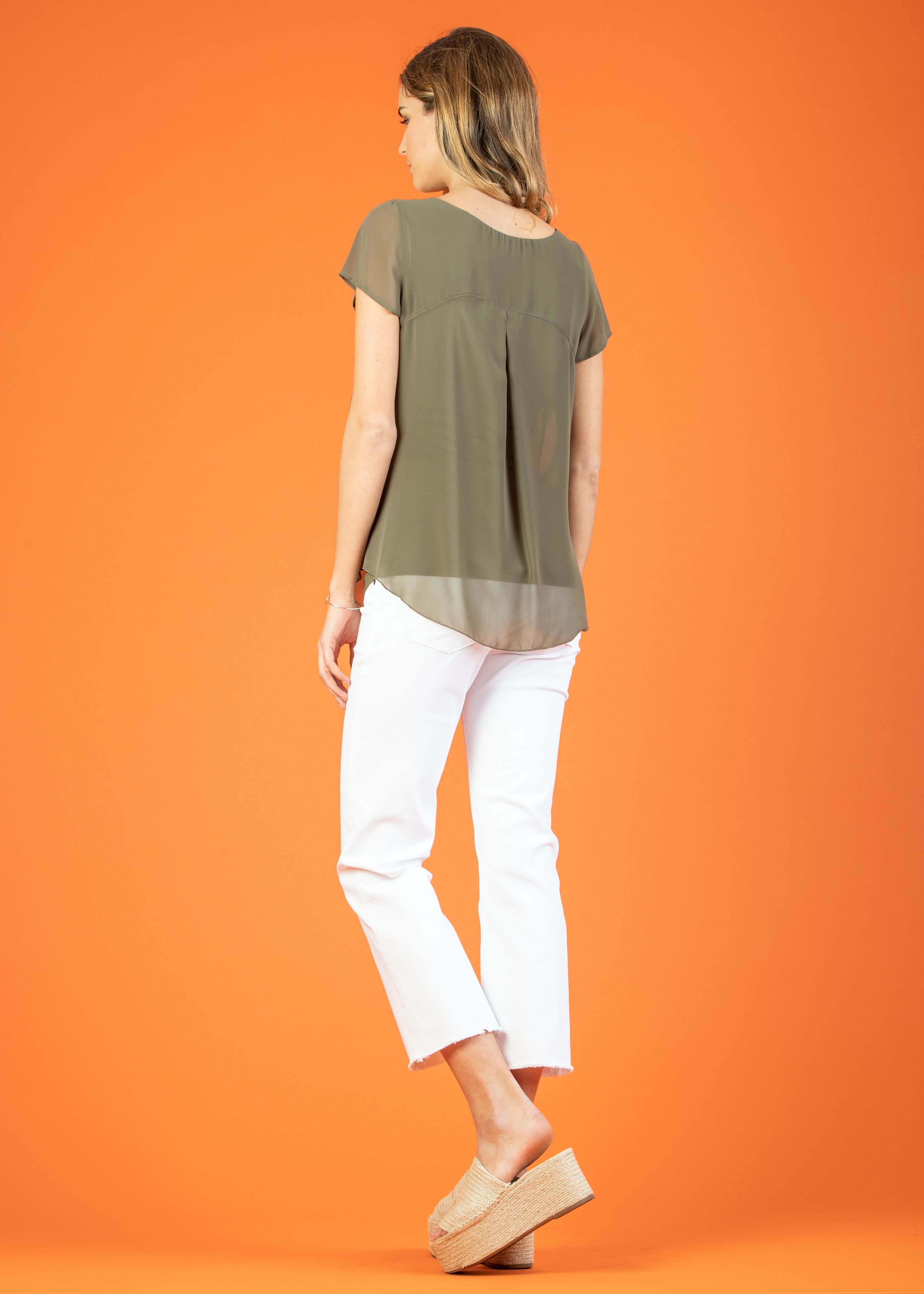 LAURA - Maglietta Premaman a Doppio Strato di Chiffon e Jersey (Verde Militare, XS)