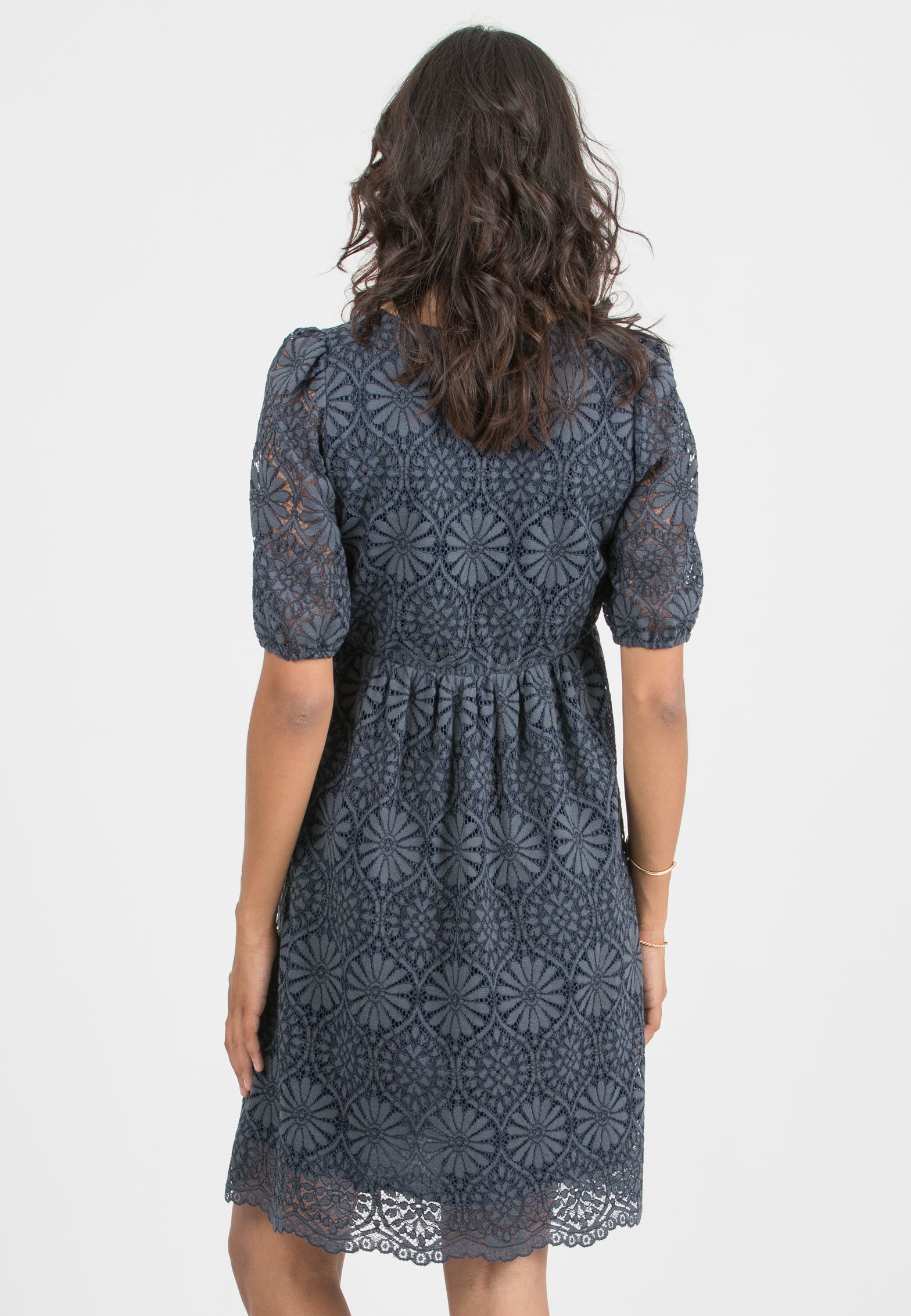 ELISABETTA – Abito Premaman e Allattamento in Pizzo (Blu, XS)