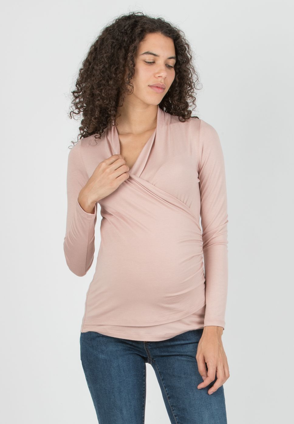JENNIFER - Maternity & Nursing Top with Crossover Neckline (Powder, XS)