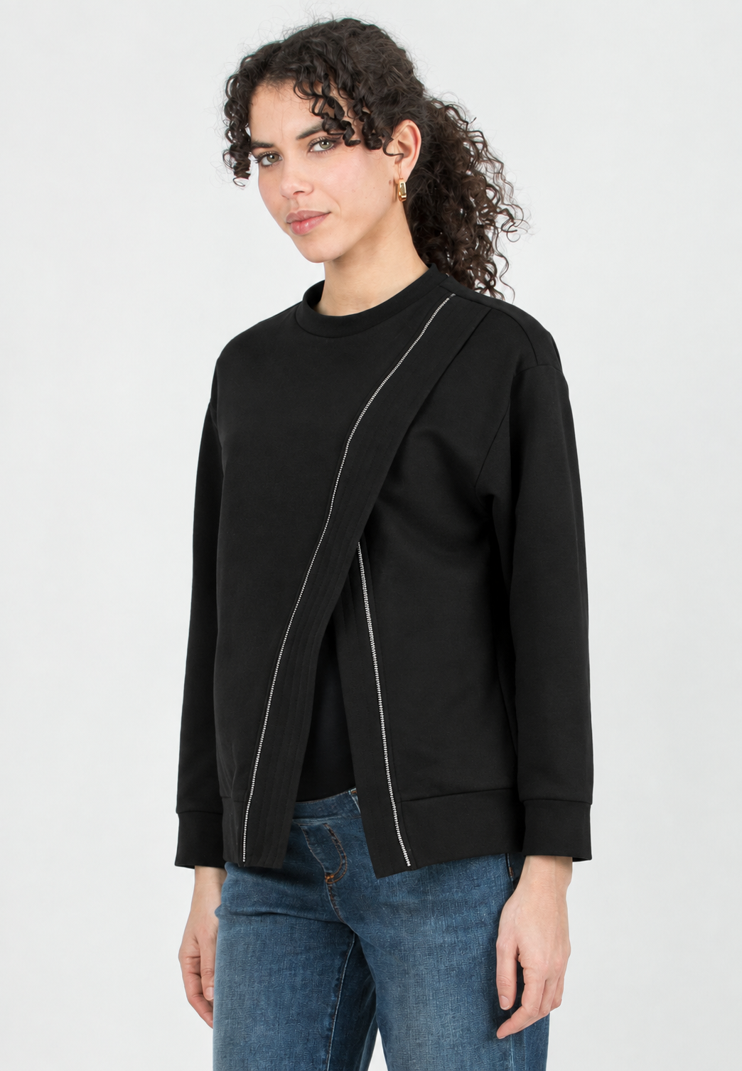 JORDAN - Maternity & Nursing Sweatshirt with Zip Detail (Nero)