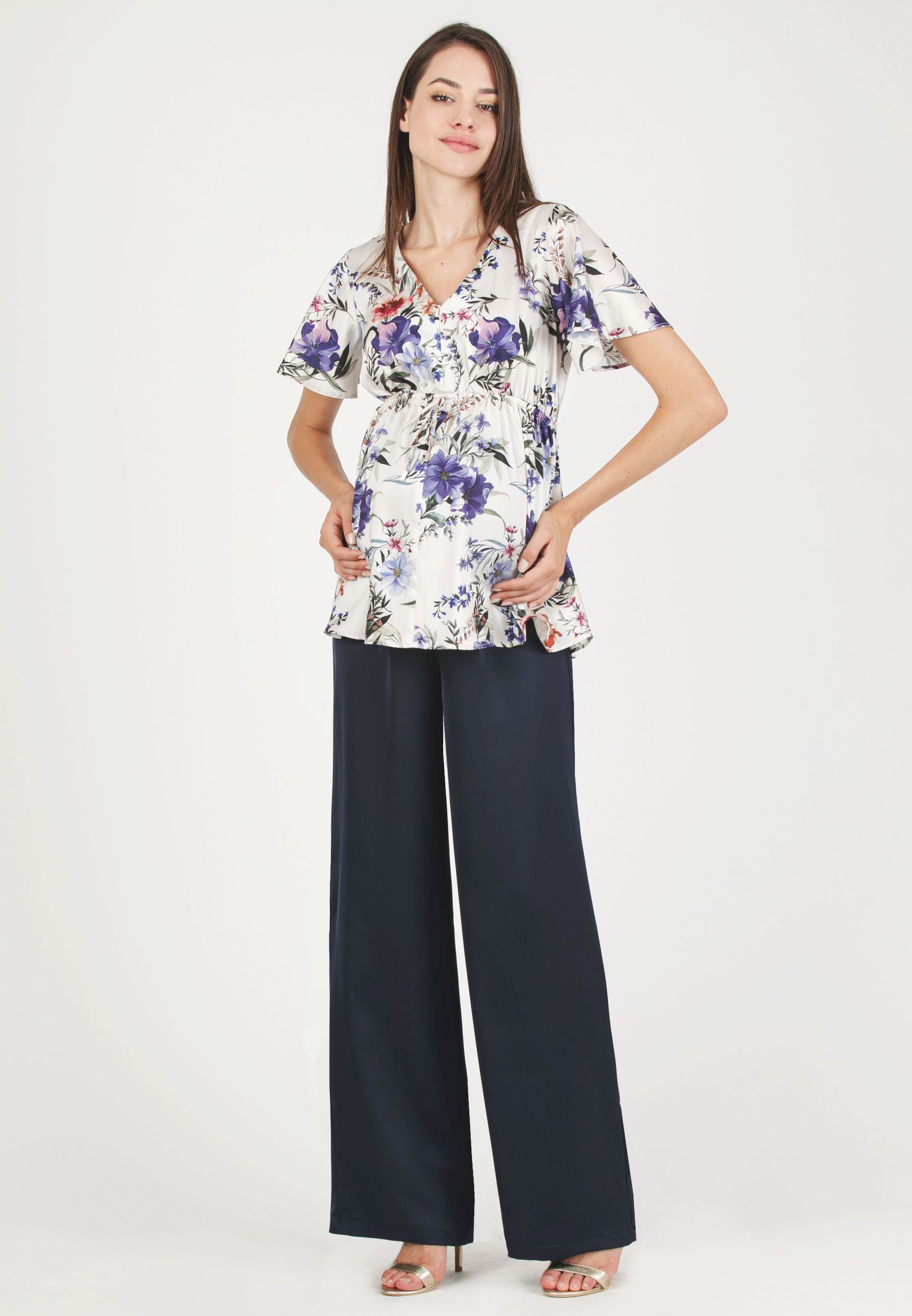 SELENE - Printed Maternity & Nursing Top (Ivory, XS)