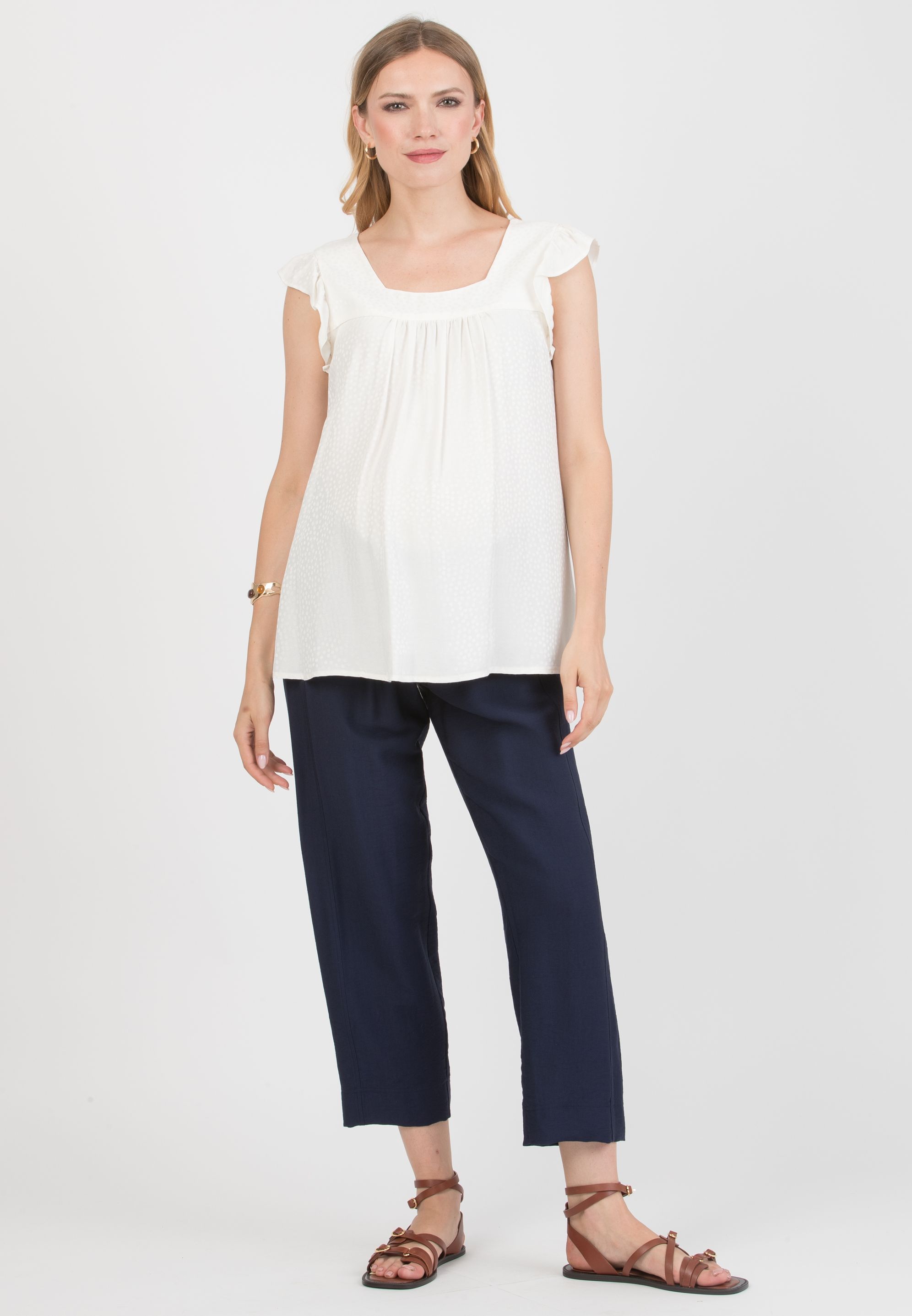 LAILA - Camicetta Premaman in Jacquard di Viscosa a Pois (Bianco  Ottico)