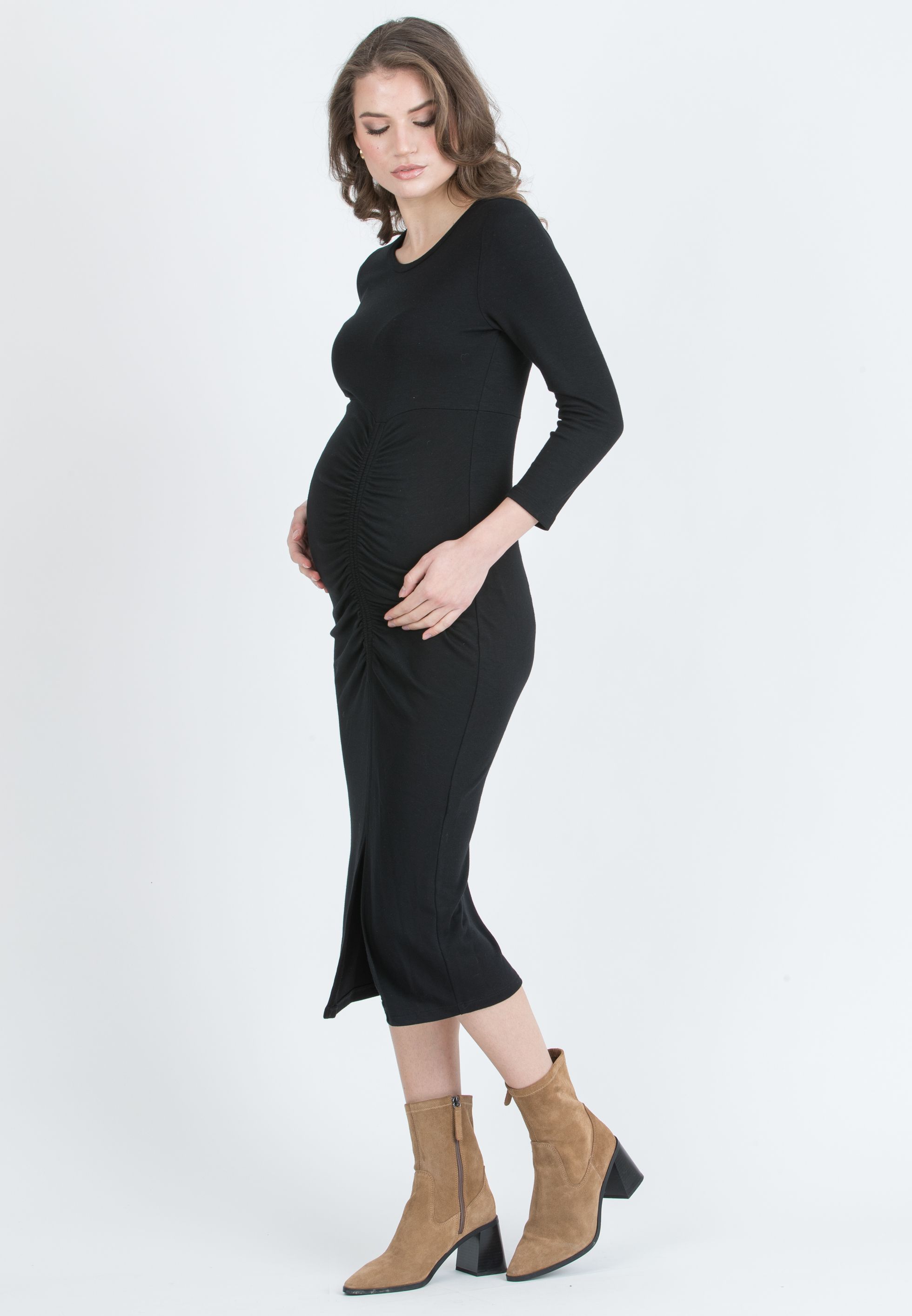 DALILA - Tubino Premaman in Jersey di Viscosa con Gonna Arricciata (Nero, XS)