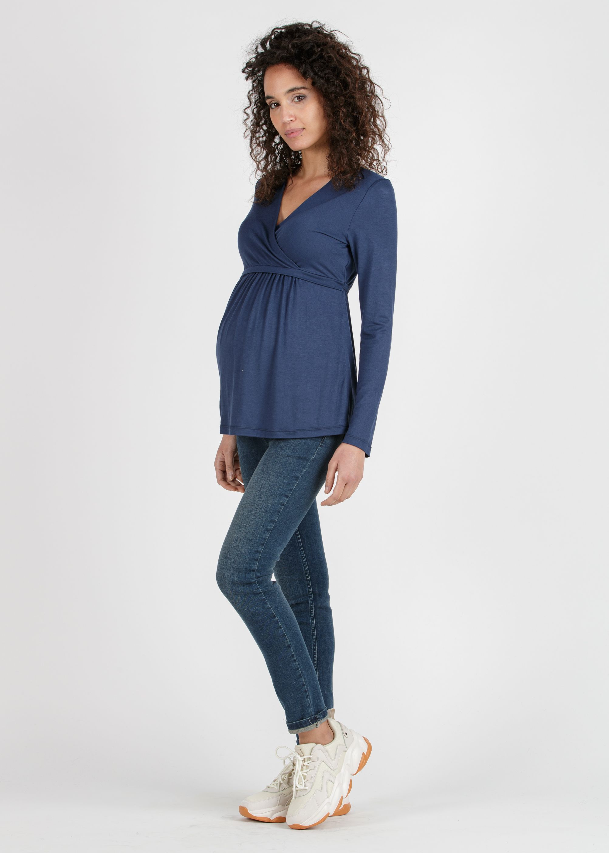 MARGHERITA M/L - Maternity and Nursing Crossover T-shirt with Strings (Blu Polveroso)