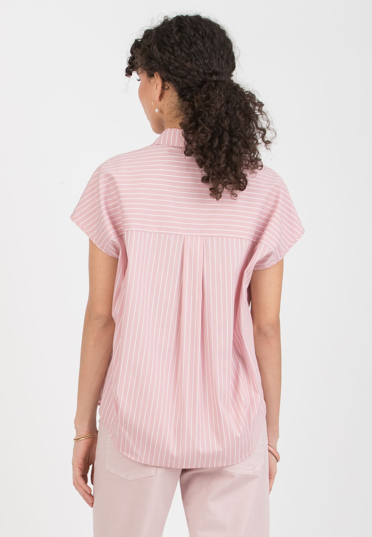 OLIVIA M/M – Oversized Maternity Shirt in Wide-Striped Cotton Poplin (Pink, XXS)