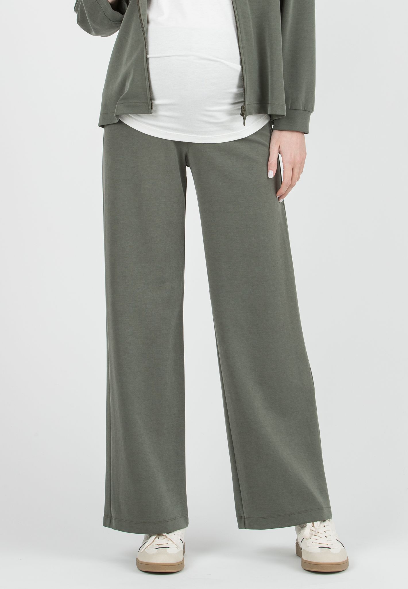 KIMBERLY M – Straight Maternity Trousers in Modal Ponte Fabric (Verde Militare)