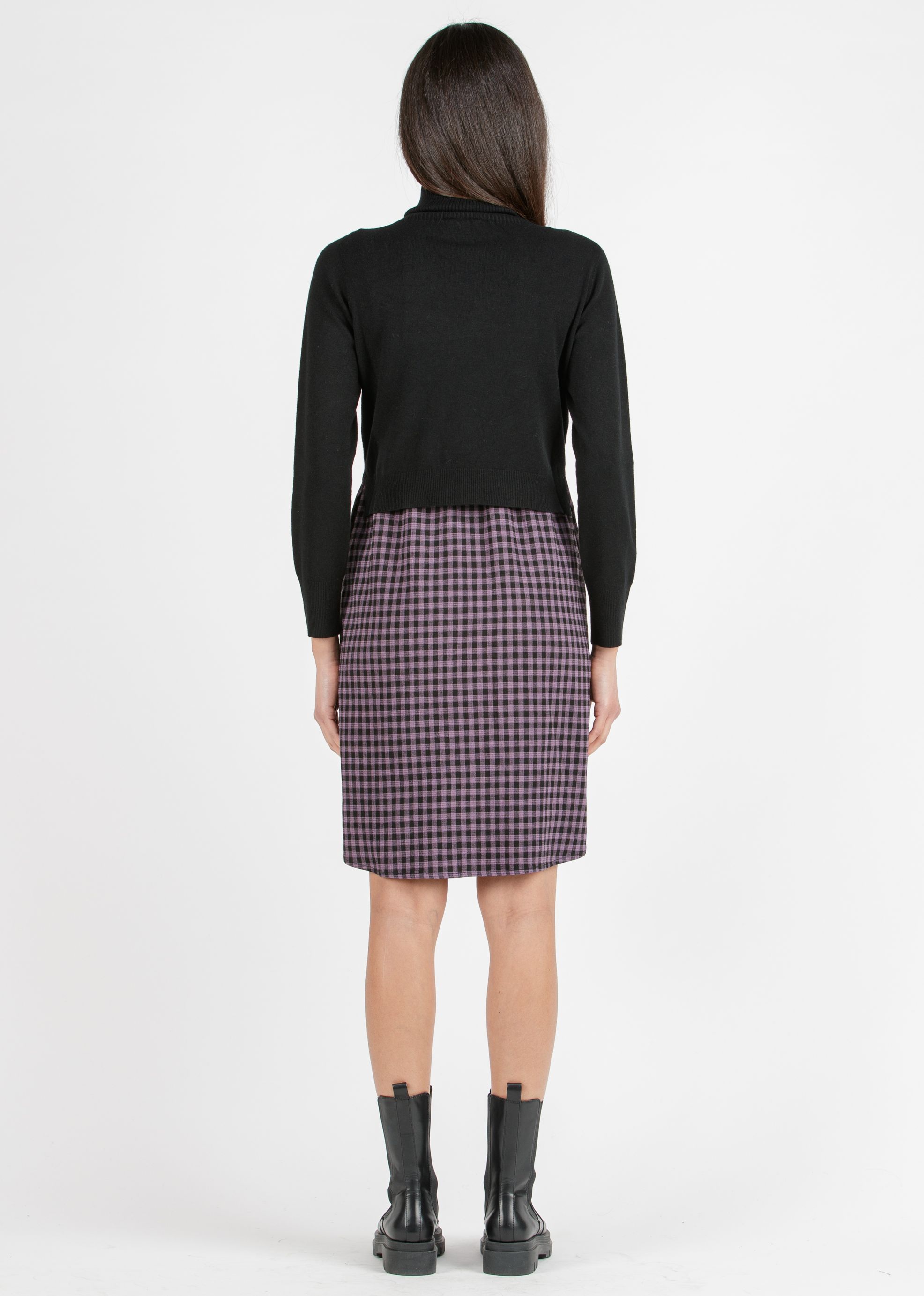 Maternity & Nursing Dress with Check Print and Matching Sweater (Glicine, XS)