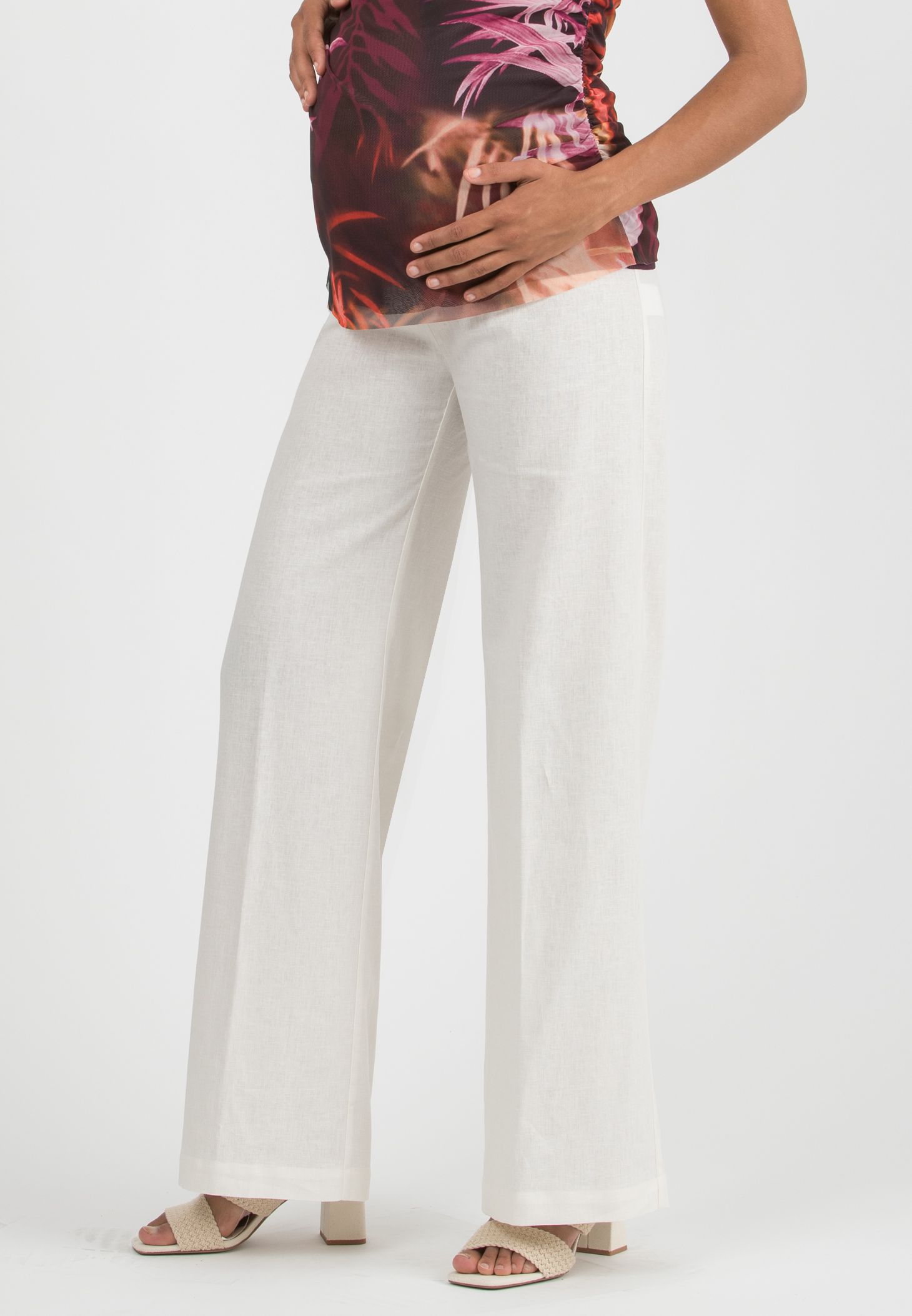 WINONA L - Maternity Palazzo Linen Trousers (Bianco  Ottico)