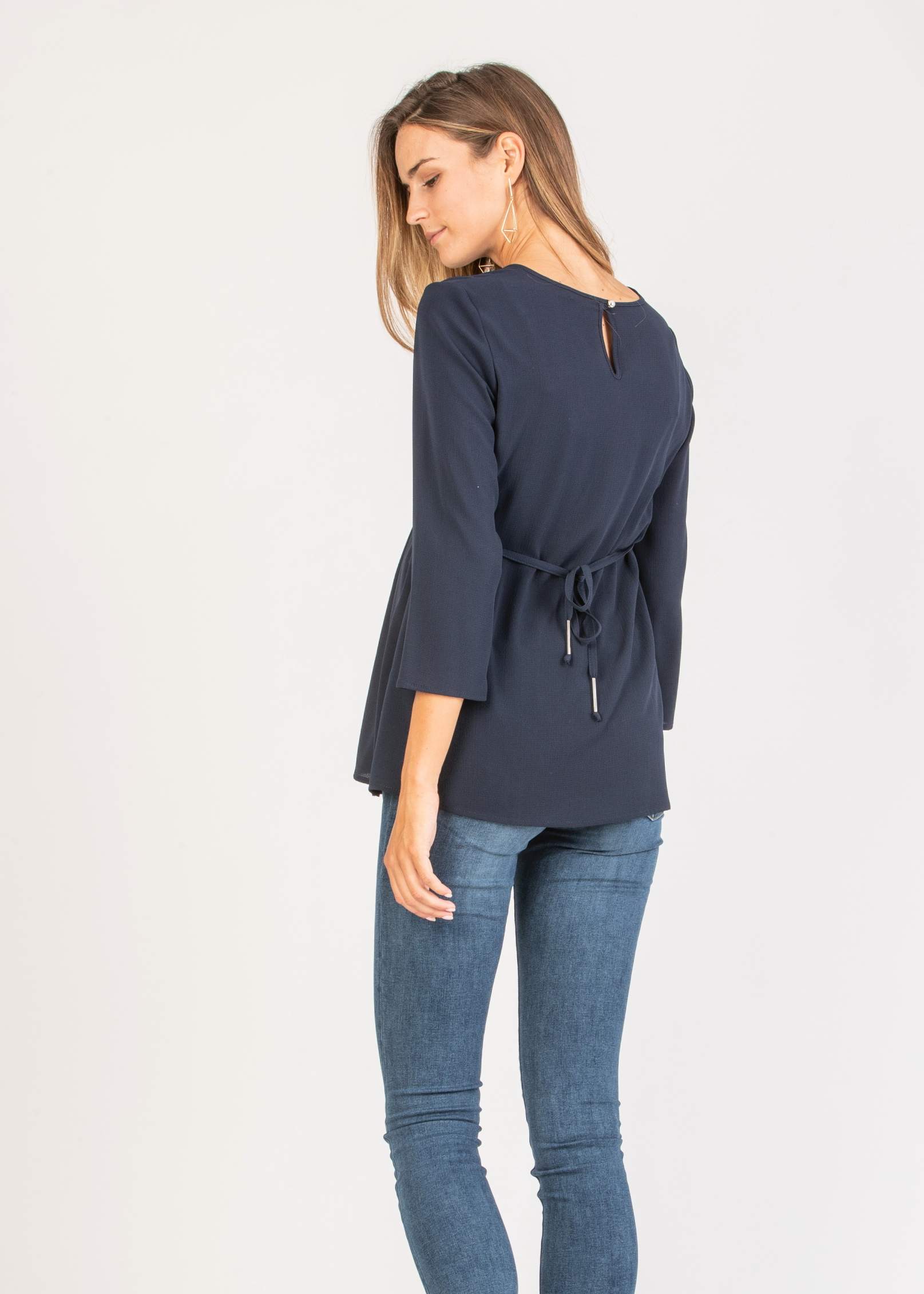 LUCY - Maternity Blouse with Front String (Blue, XS)