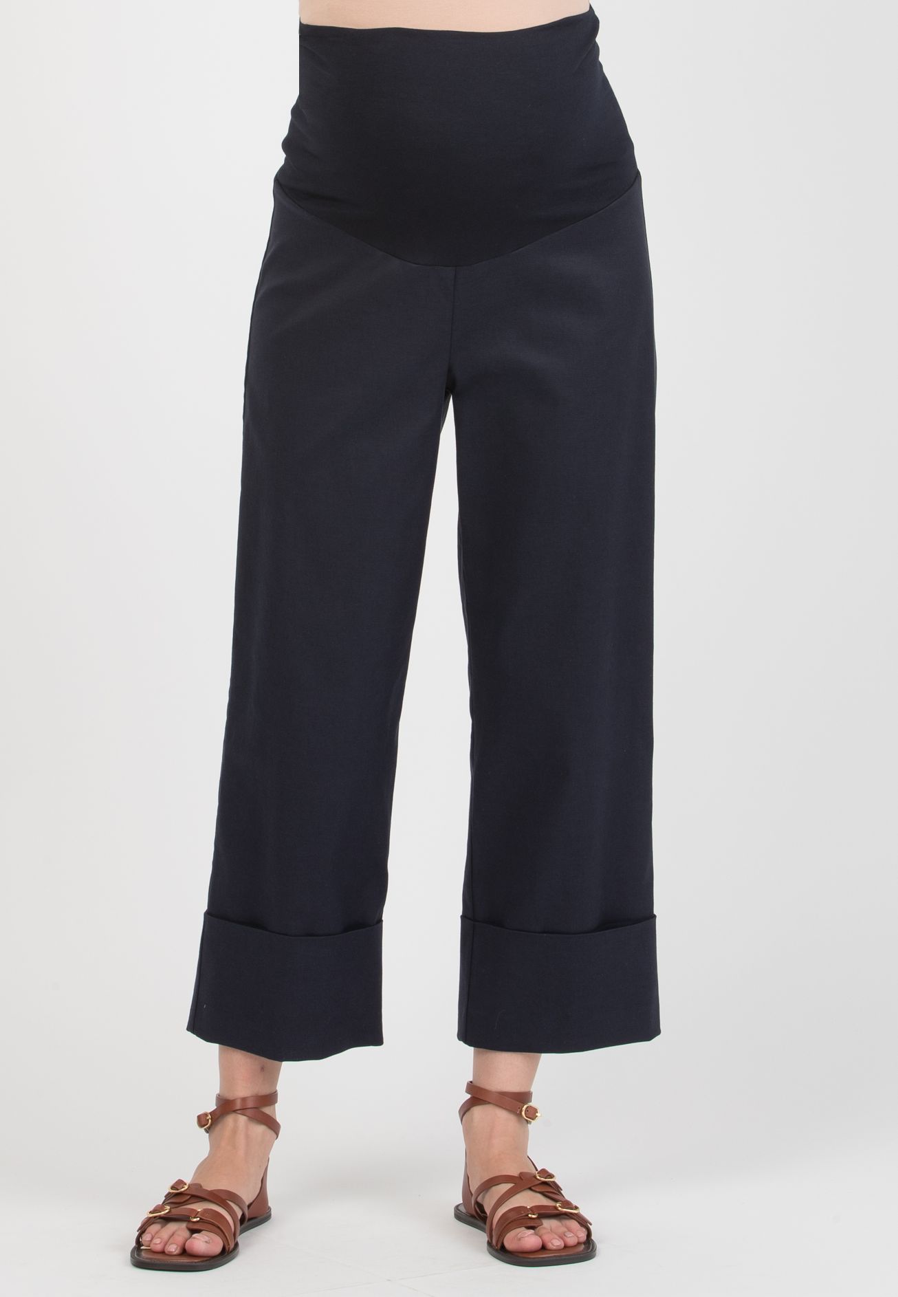 MORGAN – Maternity Trousers in Lyocell with Turn-Up Hem (Blu)