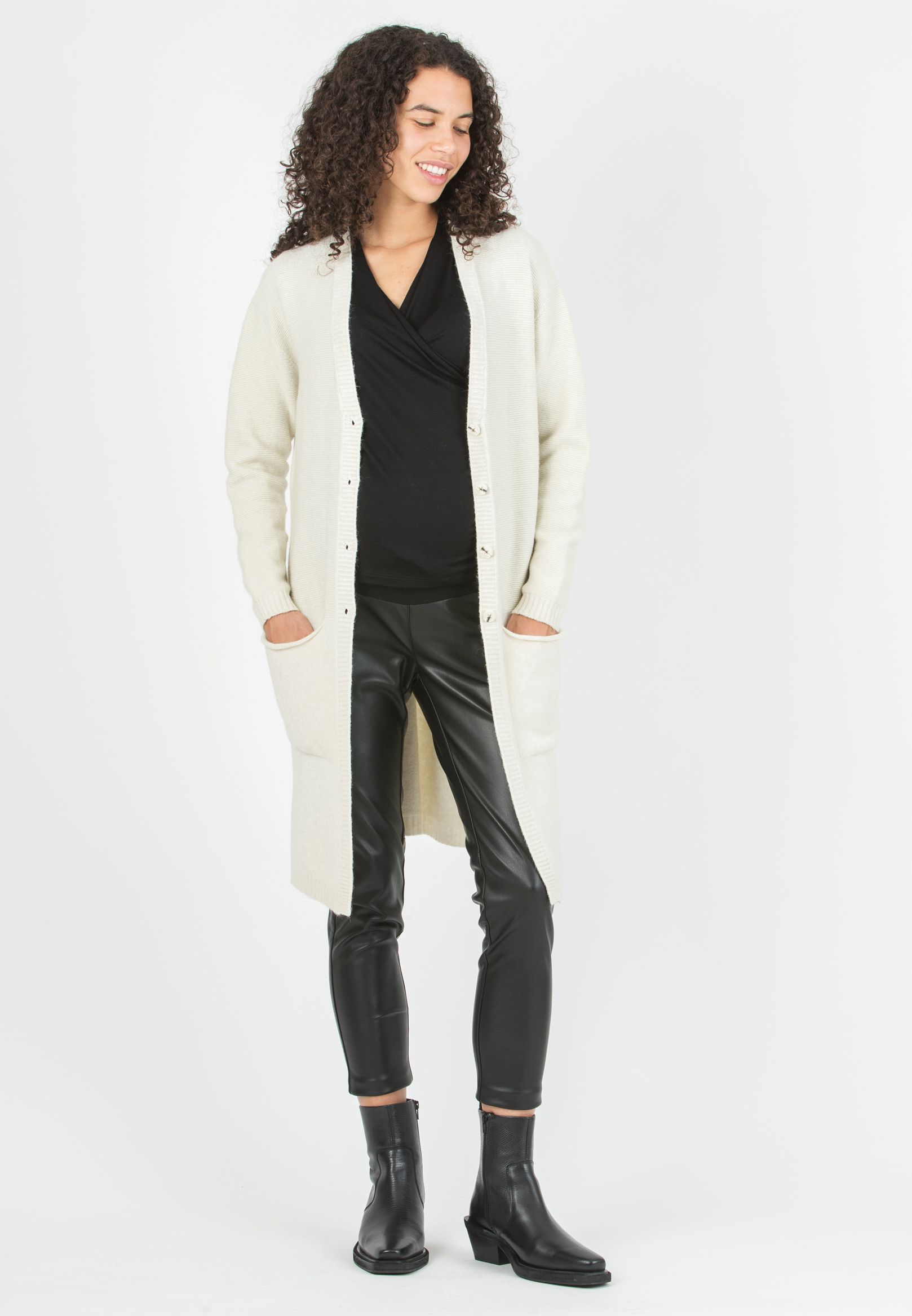 GRAZIA - Maxi Cardigan Premaman in Viscosa-Lana (Gesso, XS)