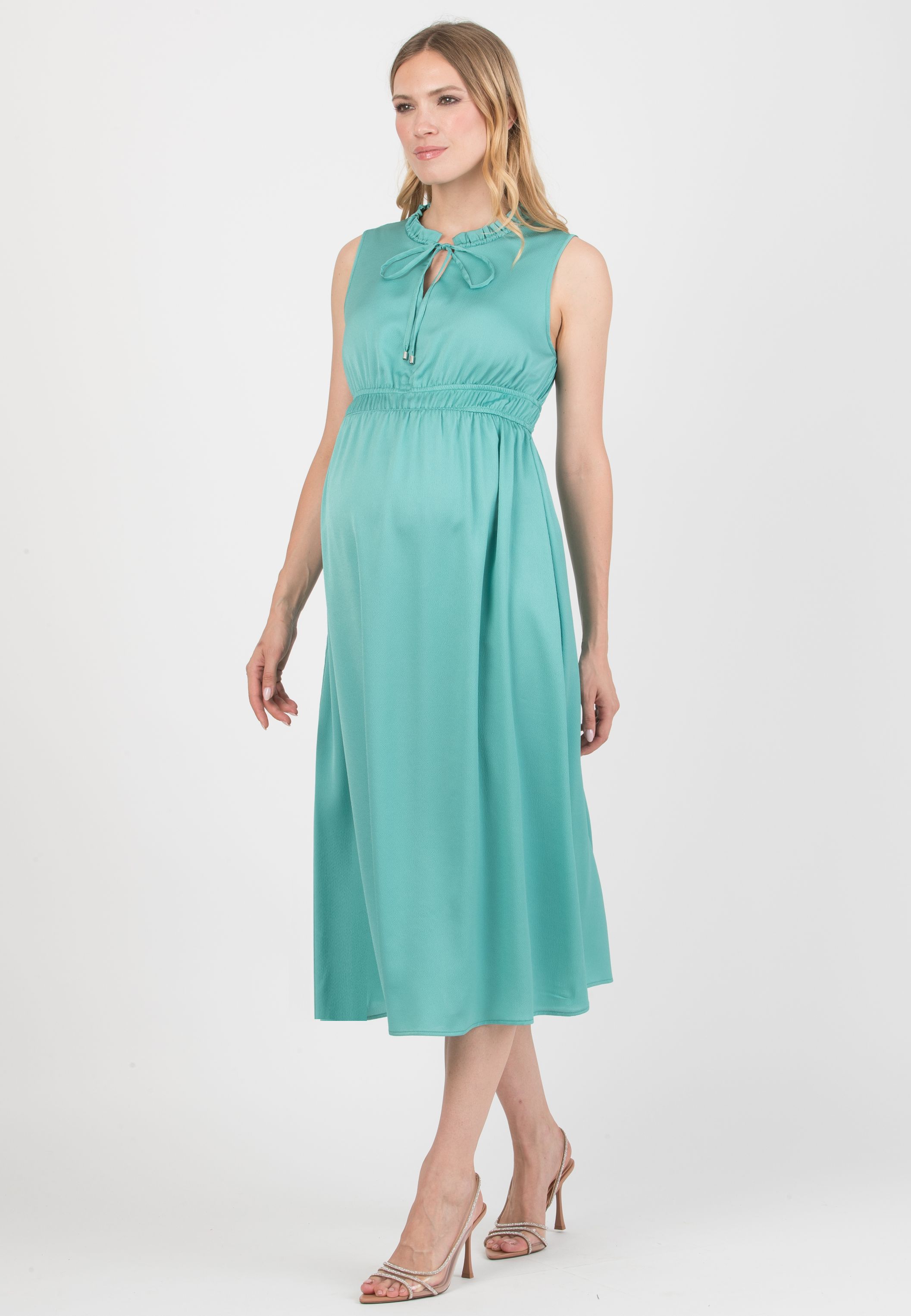 ALESSANDRA - Abito Premaman & Allattamento con Elastici in Vita e Collo con Ruches (Acqua, XS)