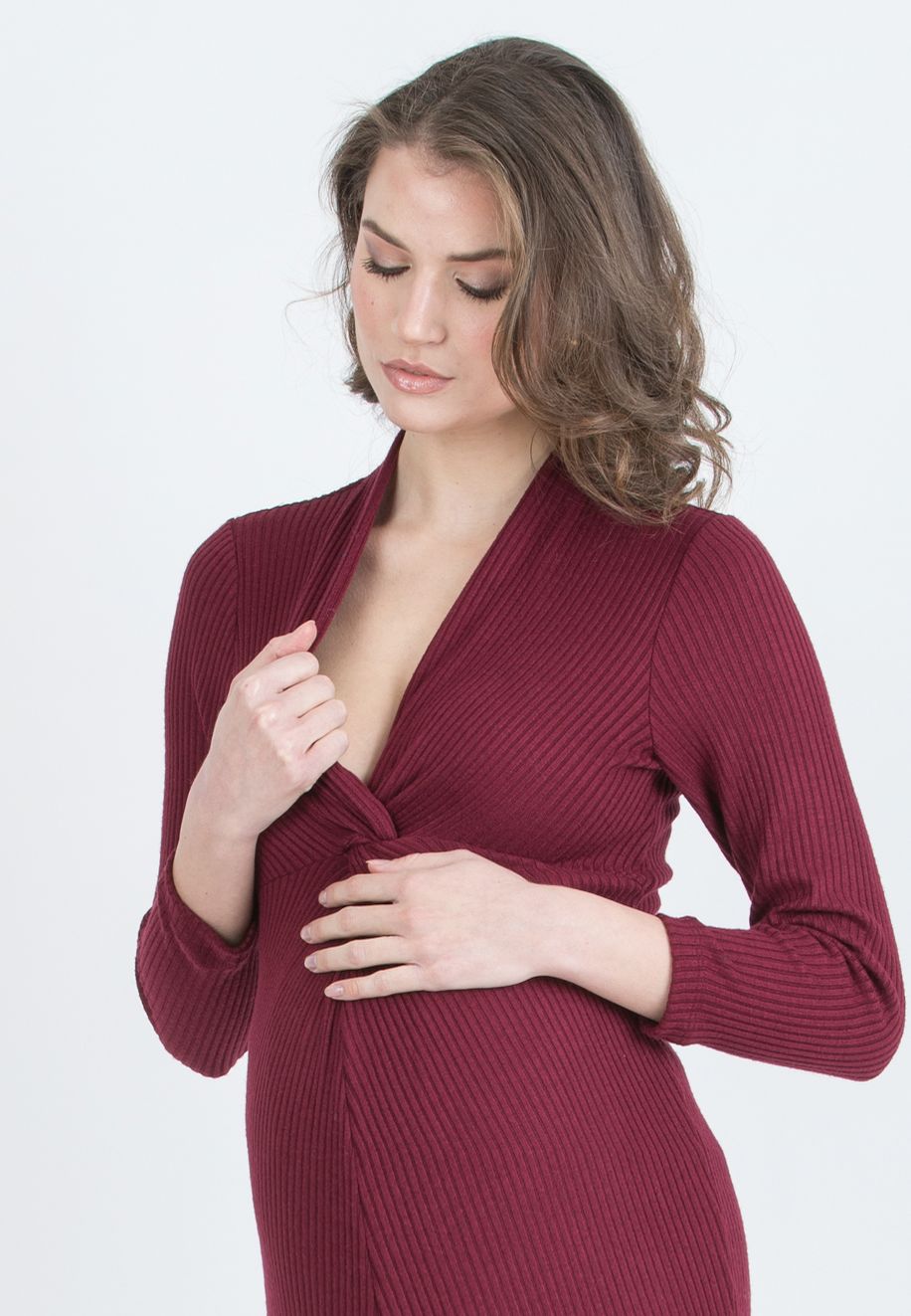ISSA M/L – Abito Premaman & Allattamento in Maglia a Costina con Nodo (Bordeaux)