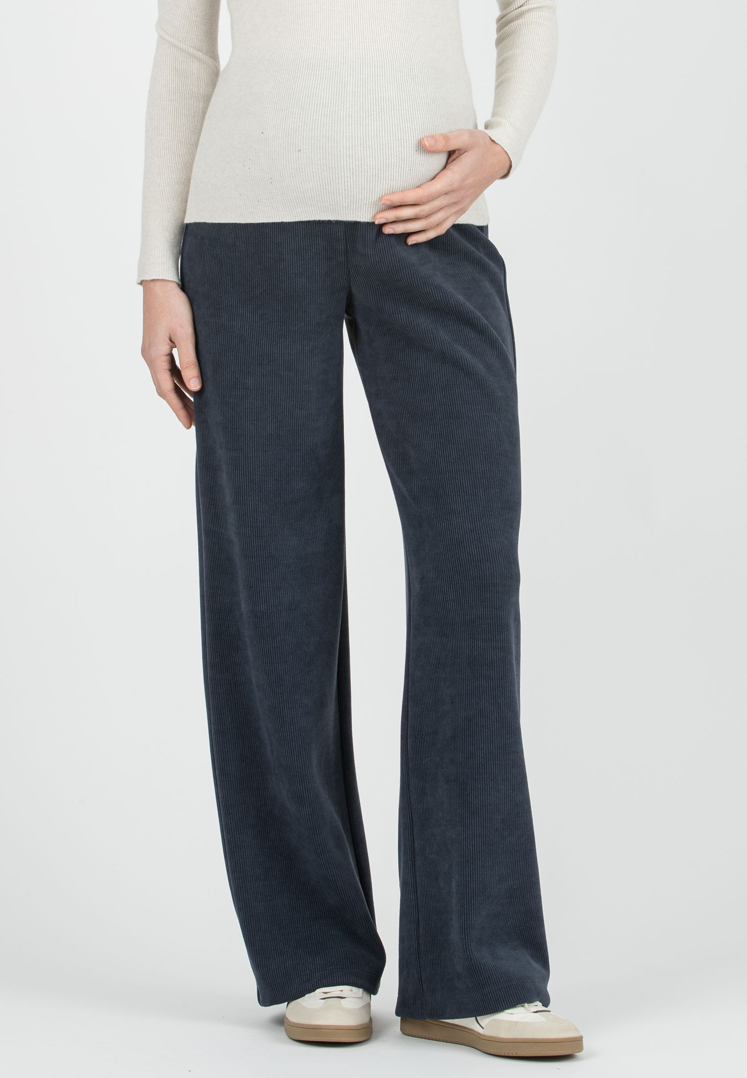 KIMBERLY V - Pantalone Premaman Palazzo in Velluto (Blu, XS)