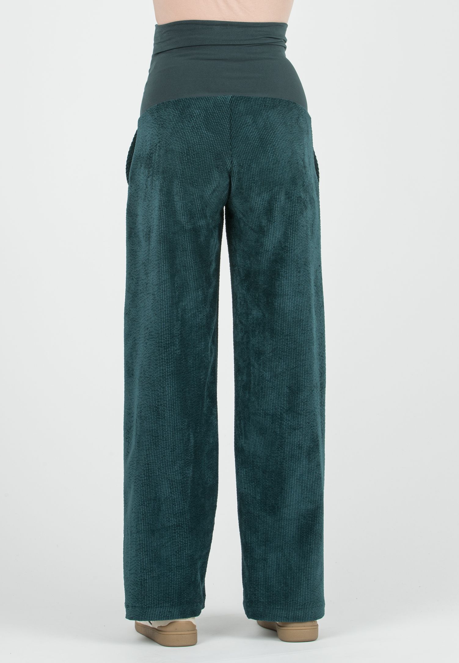 WINONA - Pantalone Premaman Palazzo in Velluto a Coste (Verde Scuro)