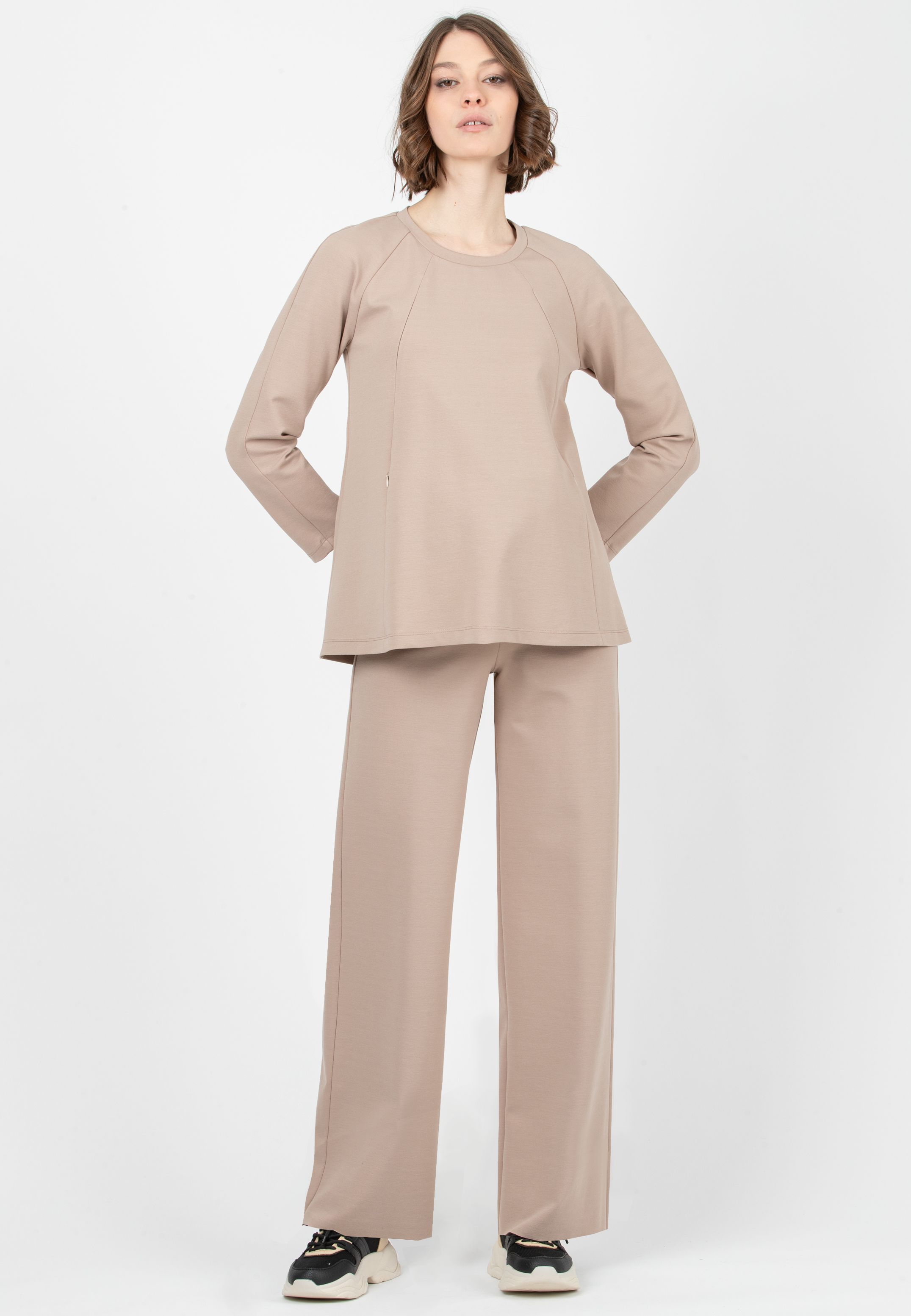 KIMBERLY P – Maternity Palazzo Trousers in Winter Punto Milano (Ecru', XS)
