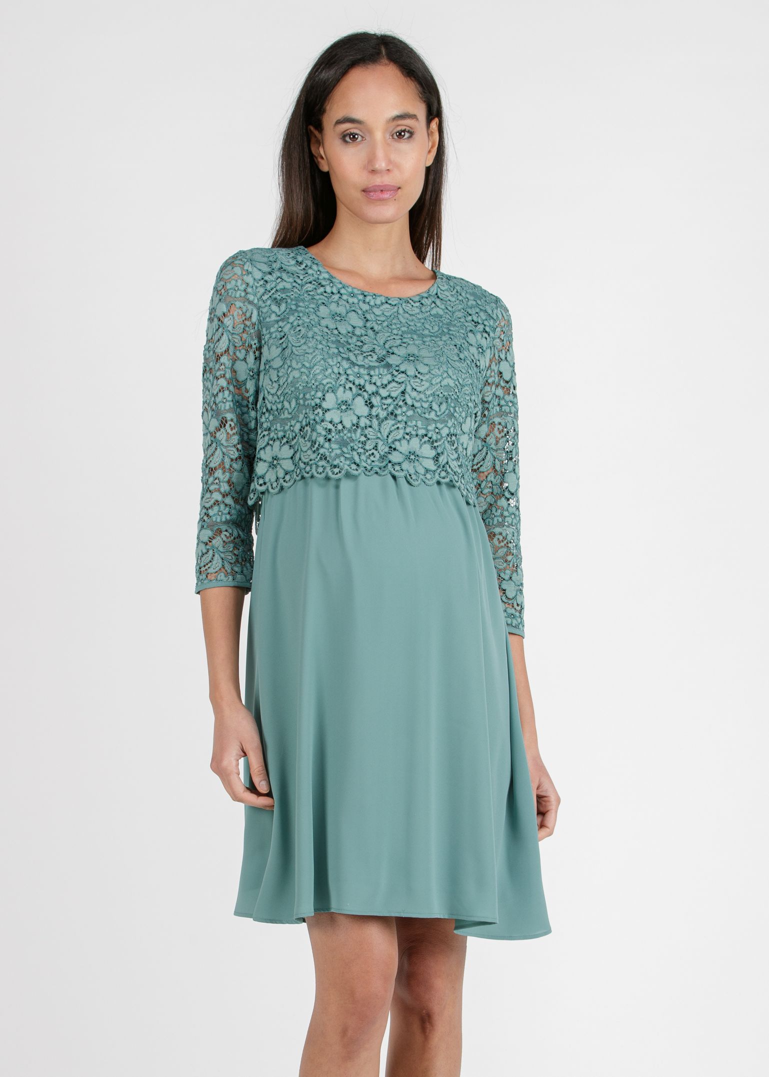 ELEONORA - Lace and Chiffon Maternity & Nursing Dress (Light Green, XS)