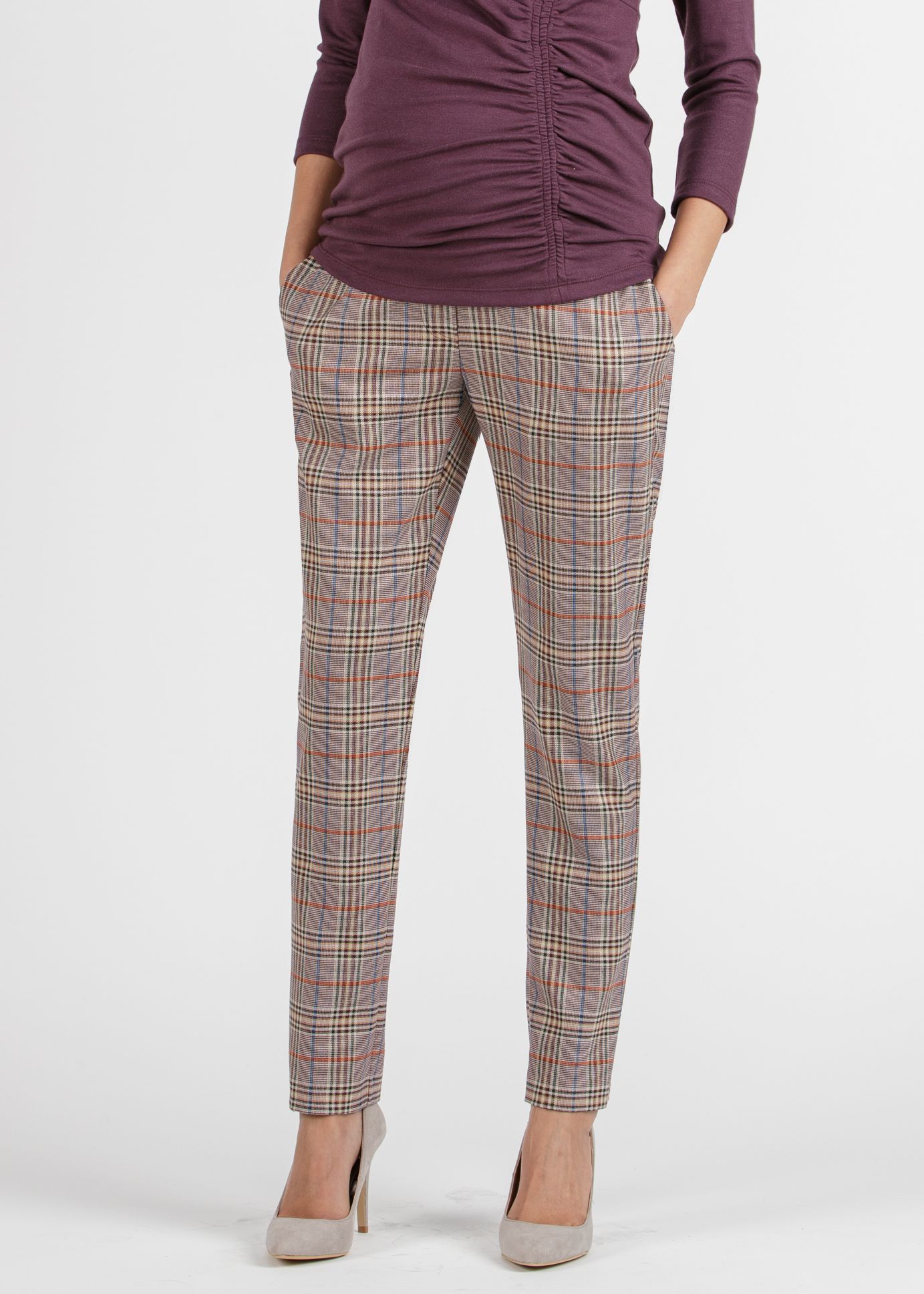 ELISA Q - Pantalone Premaman Slim Fit a Quadri (Bordeaux, XS)