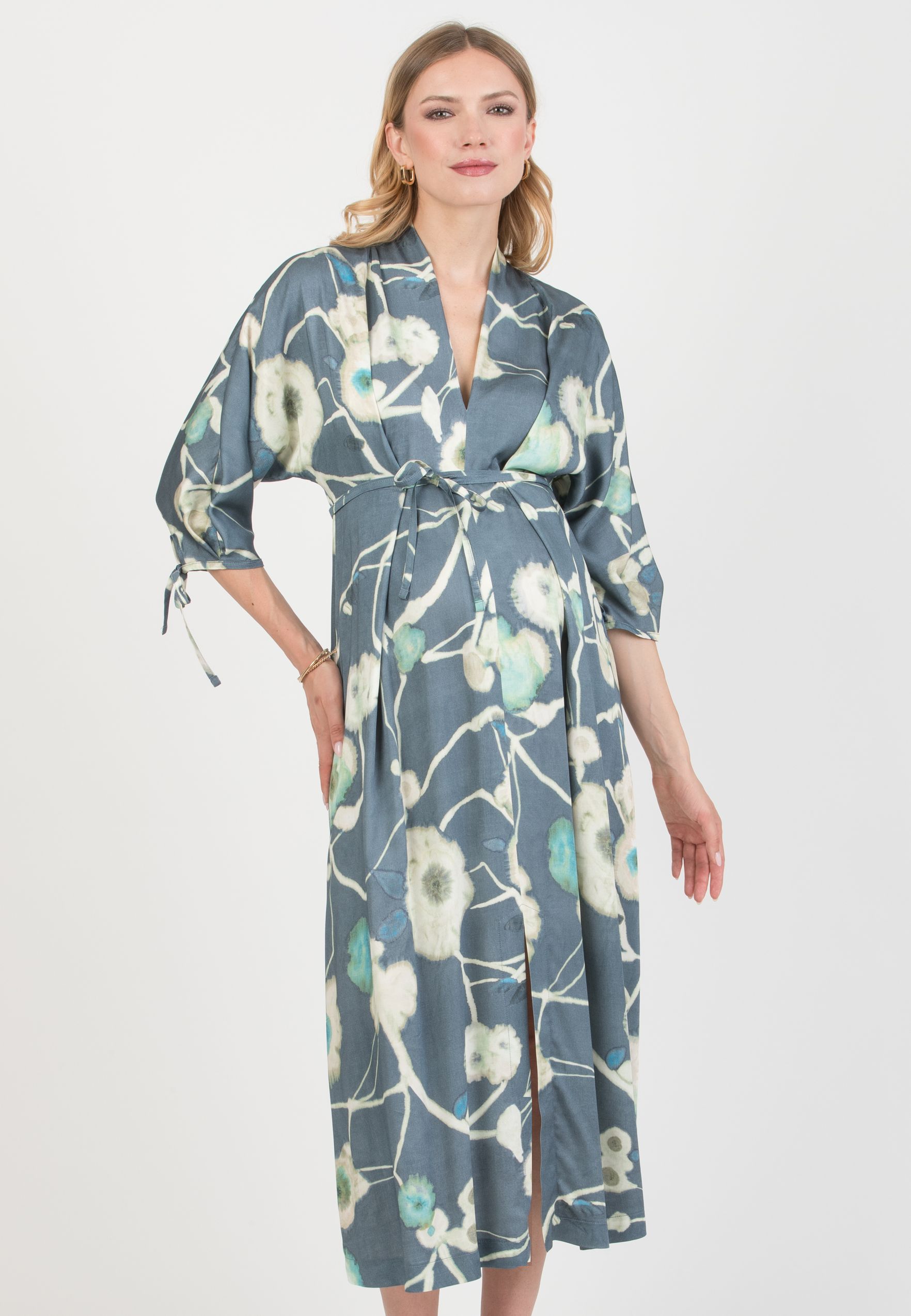 VIOLA - Abito Kimono Premaman in Viscosa con Laccetti (Denim)