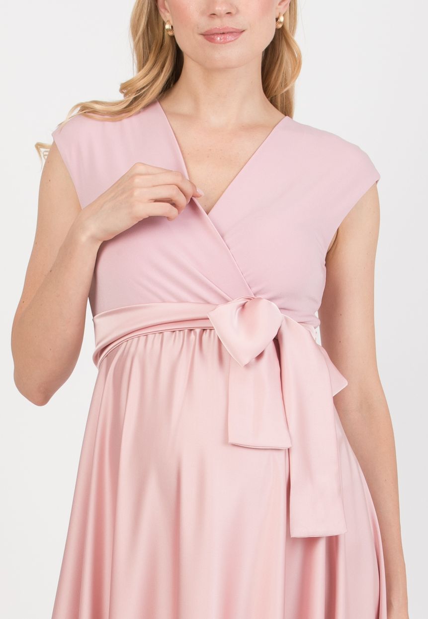LUCREZIA - Maternity & Nursing Maxi Dress with Satin Skirt (Cipria)
