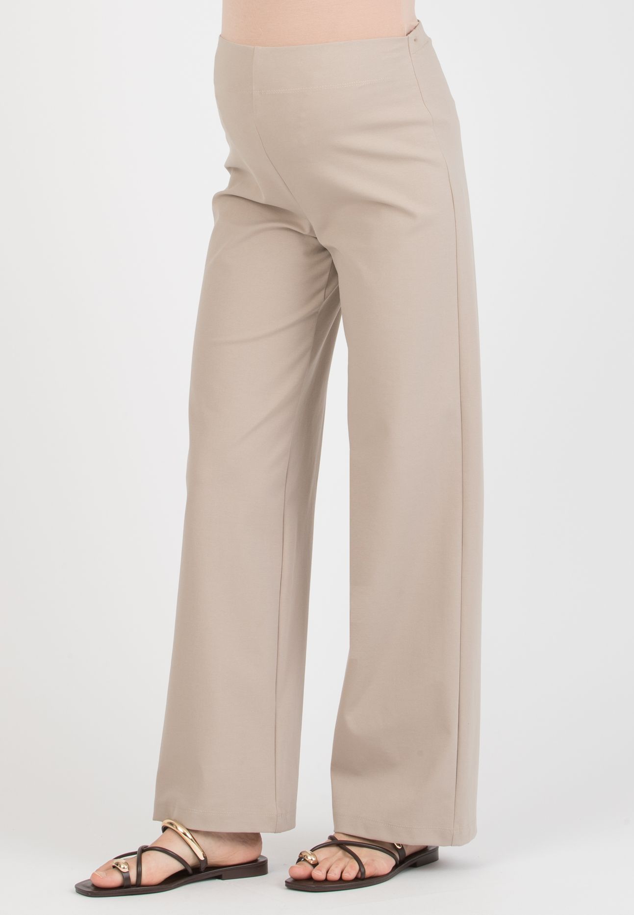 KIMBERLY - Pantalone Premaman Palazzo in Punto Milano di Cotone Estivo (Gesso, XS)