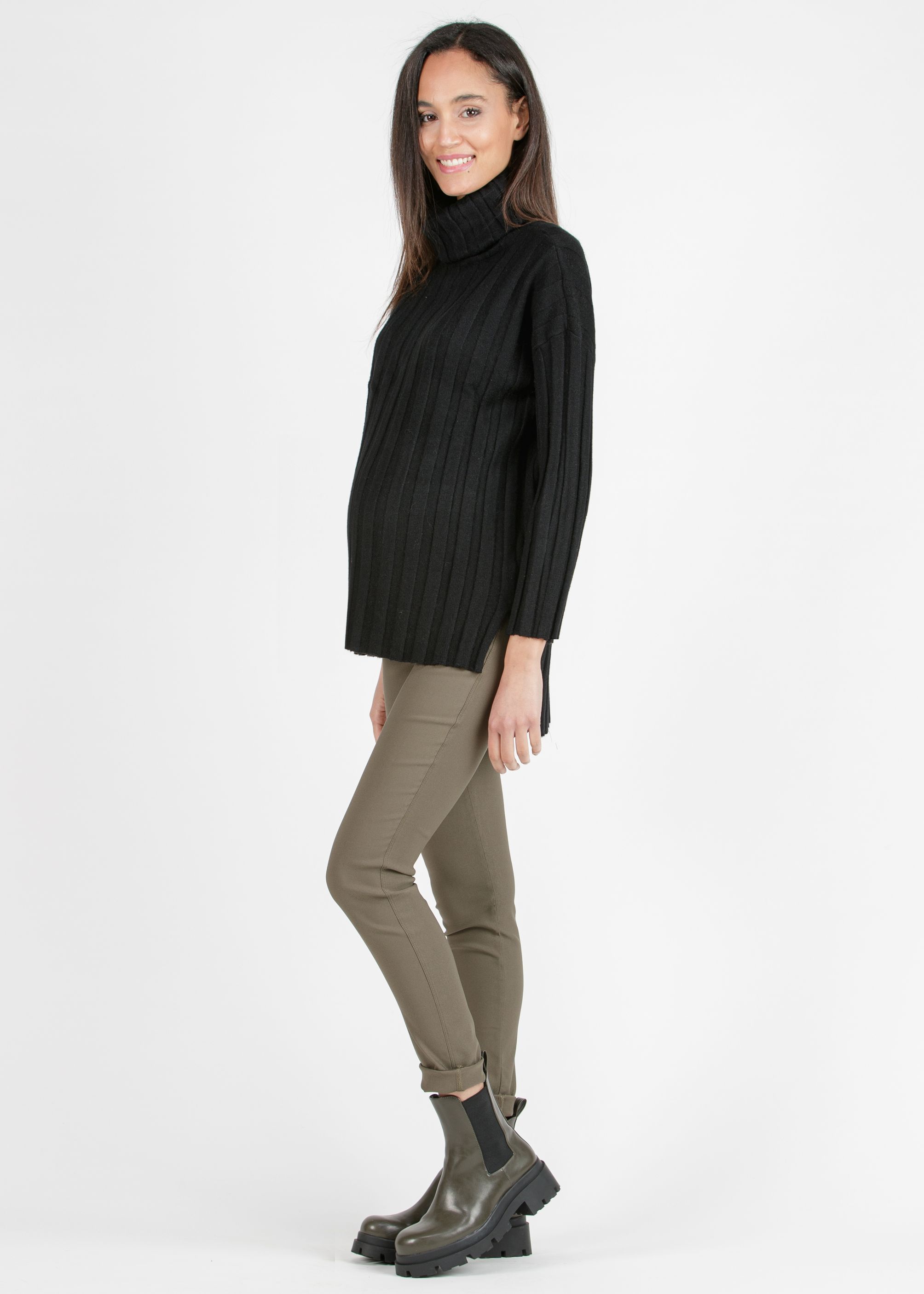 EBONY - Pantalone Premaman Skinny in Bengalina Super-Stretch (Verde Militare, XS)