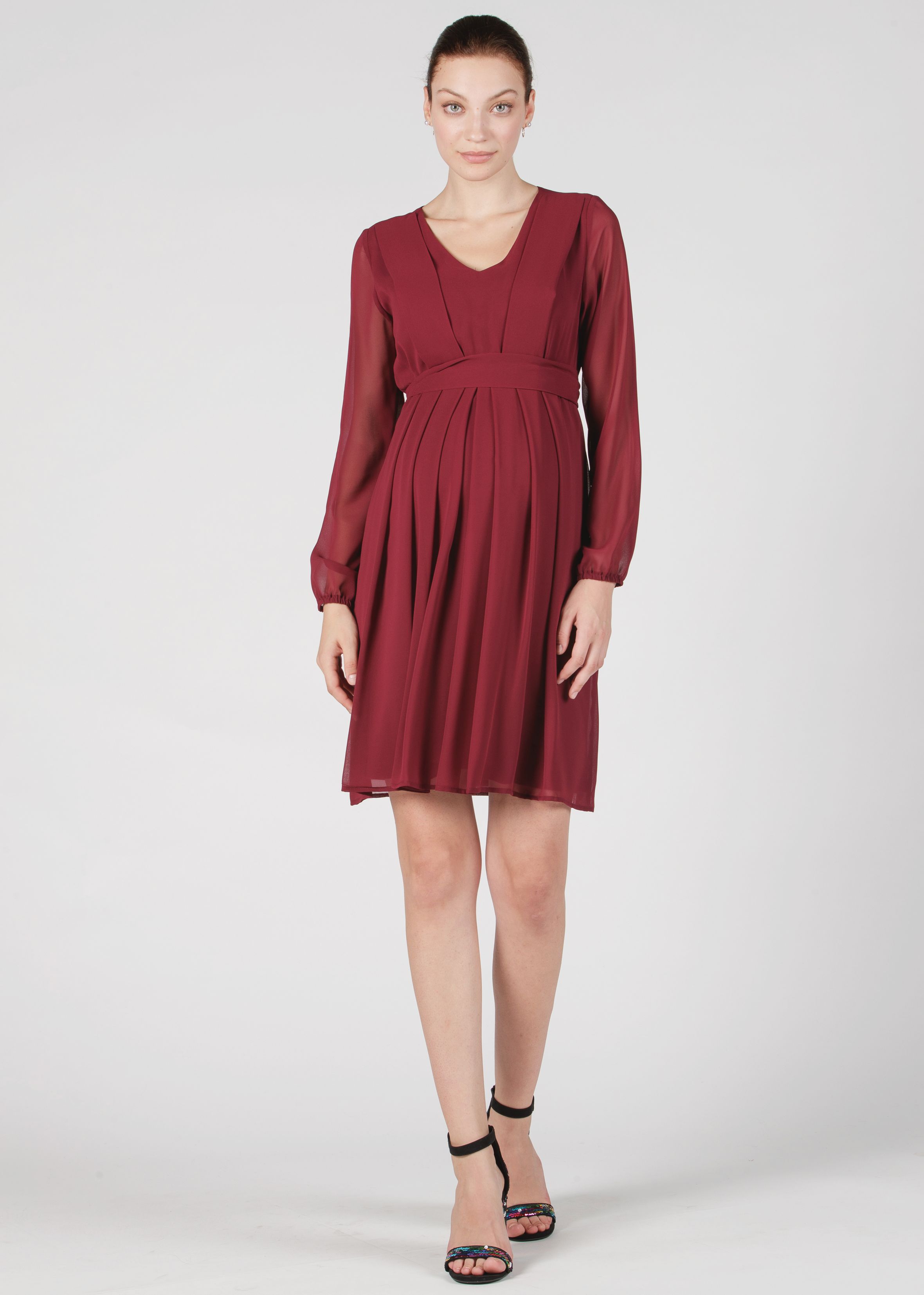 SARA - Abito Premaman & Allattamento in Chiffon (Prugna, XS)