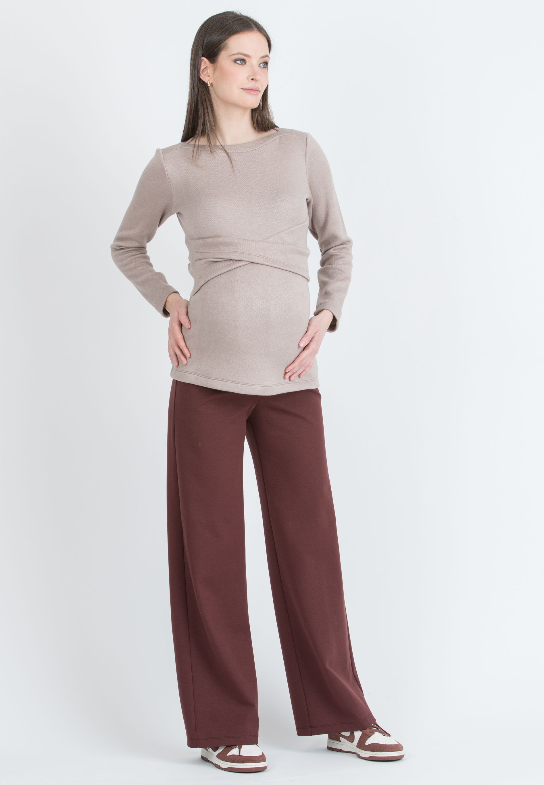 KIMBERLY P - Pantalone Premaman Palazzo in Punto Milano Invernale (Cognac, XS)
