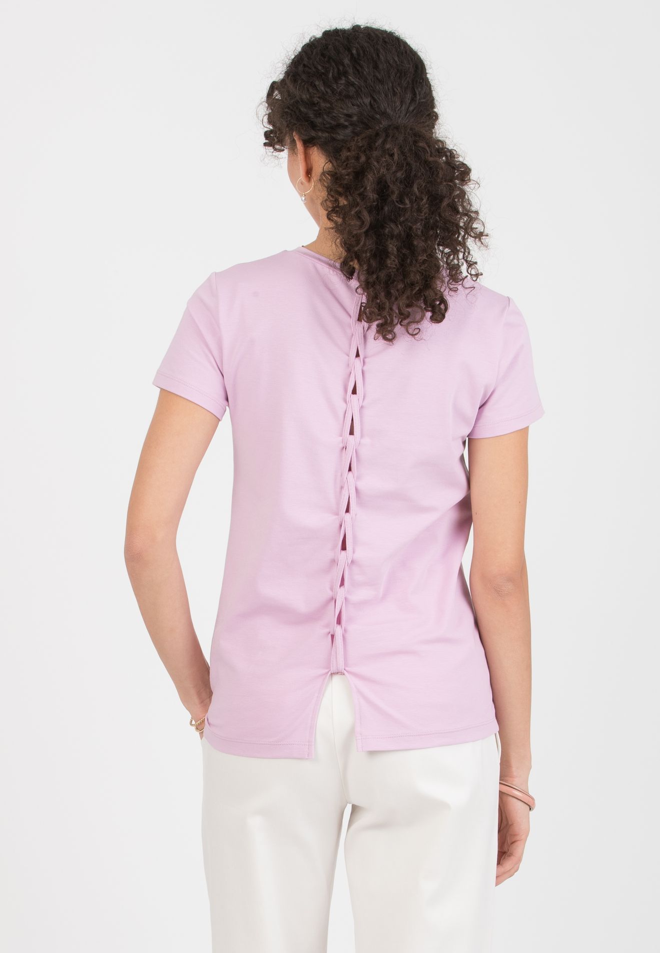 KRISTEN - Maternity Cotton T-Shirt with Braided Back Detail (Glicine)