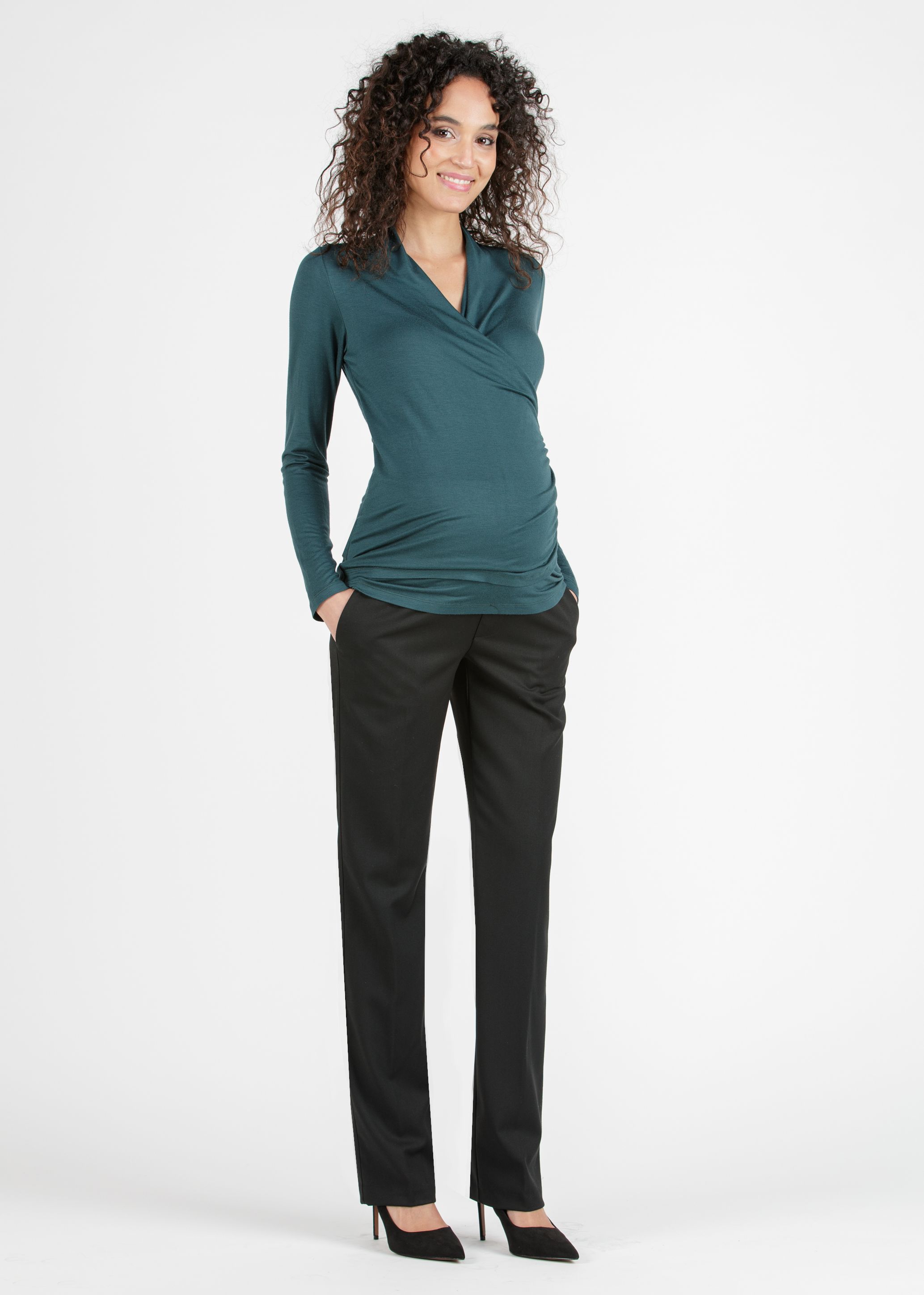 NAOMI LG - Pantalone Premaman Slim Fit da Ufficio (Nero, XXS)
