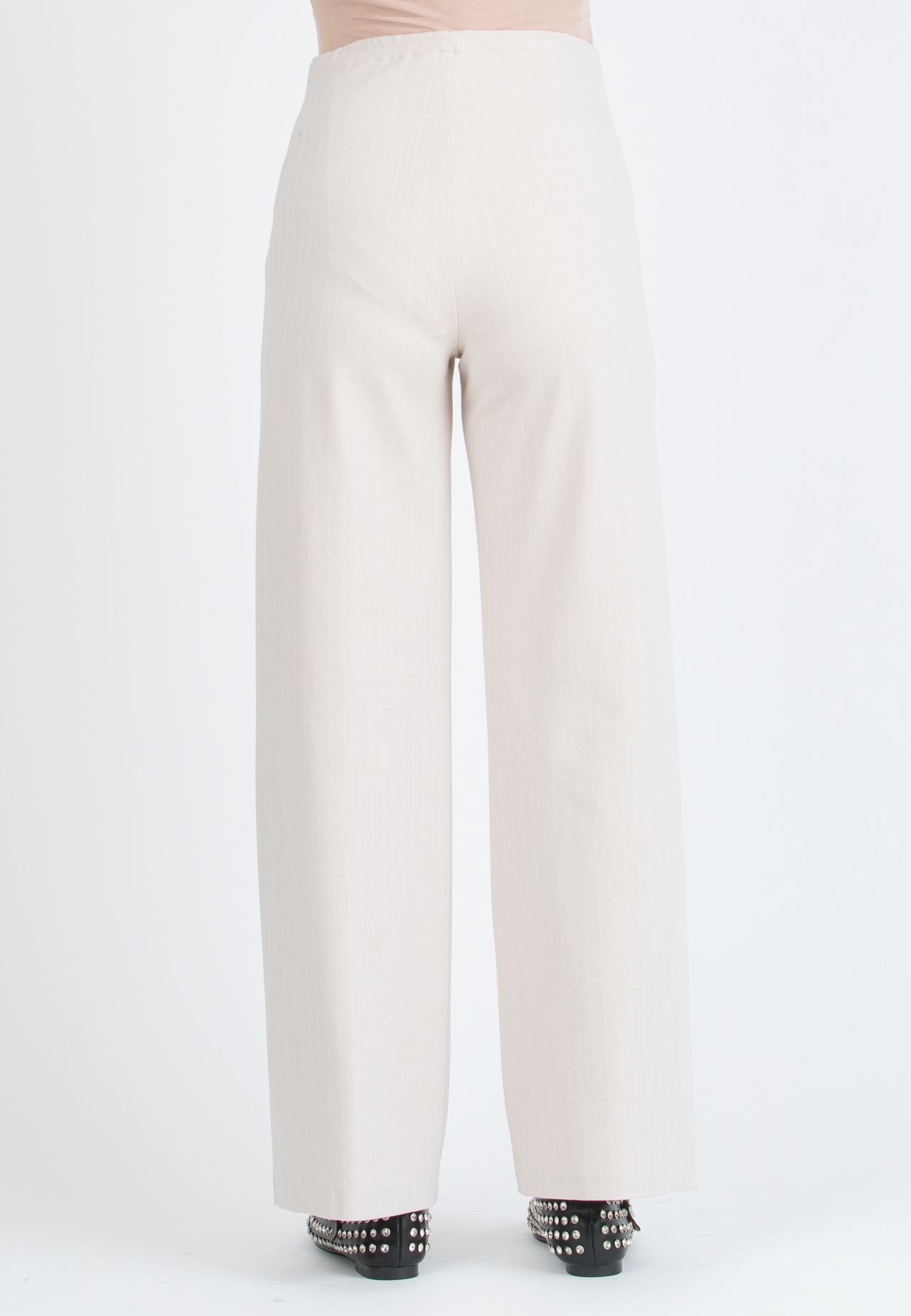 KIMBERLY G - Pantalone Premaman Palazzo in Punto Milano Invernale Gessato (Avorio, XS)