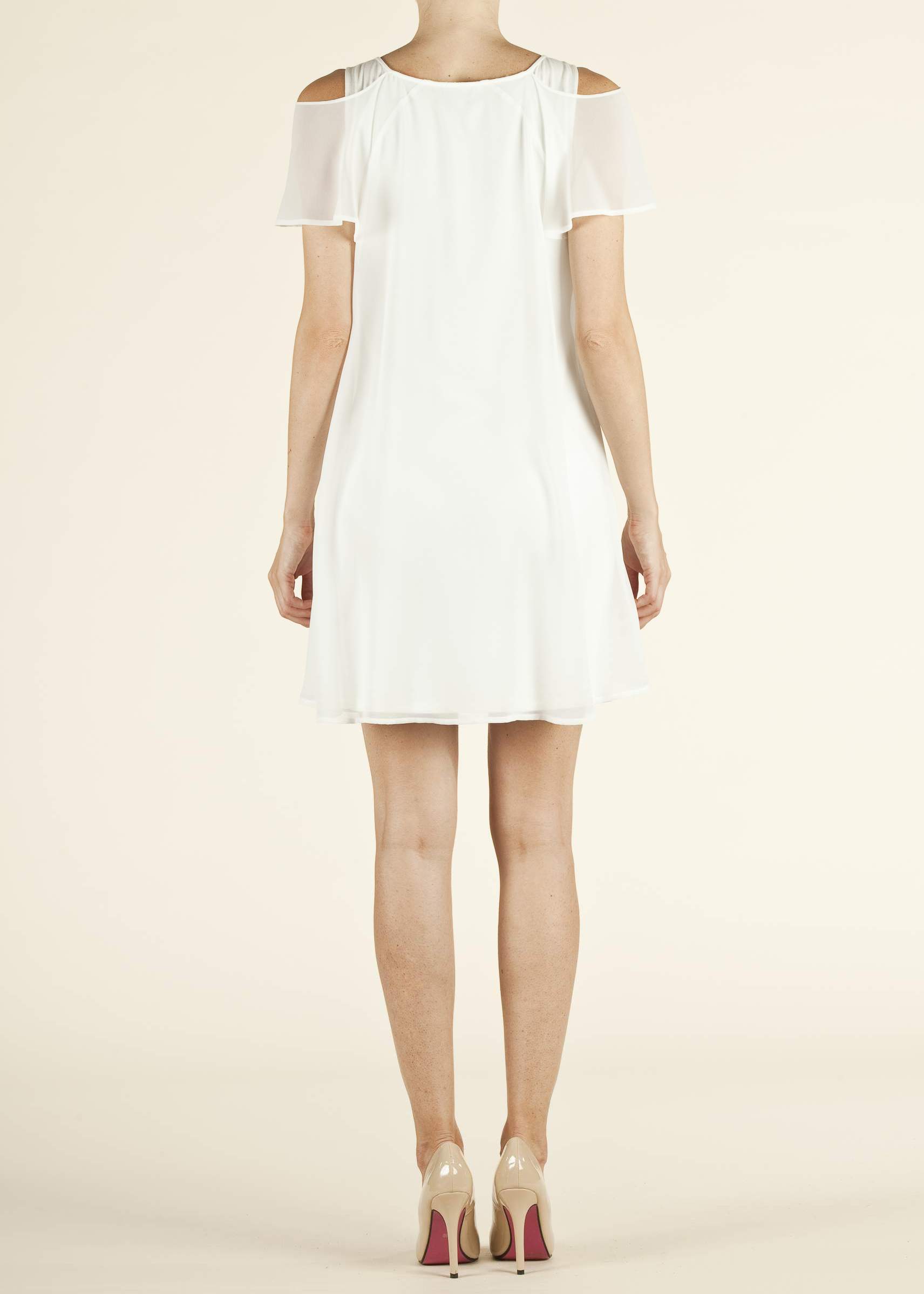 Frill Cold-Shoulder Maternity Dress (Ivory, XS)