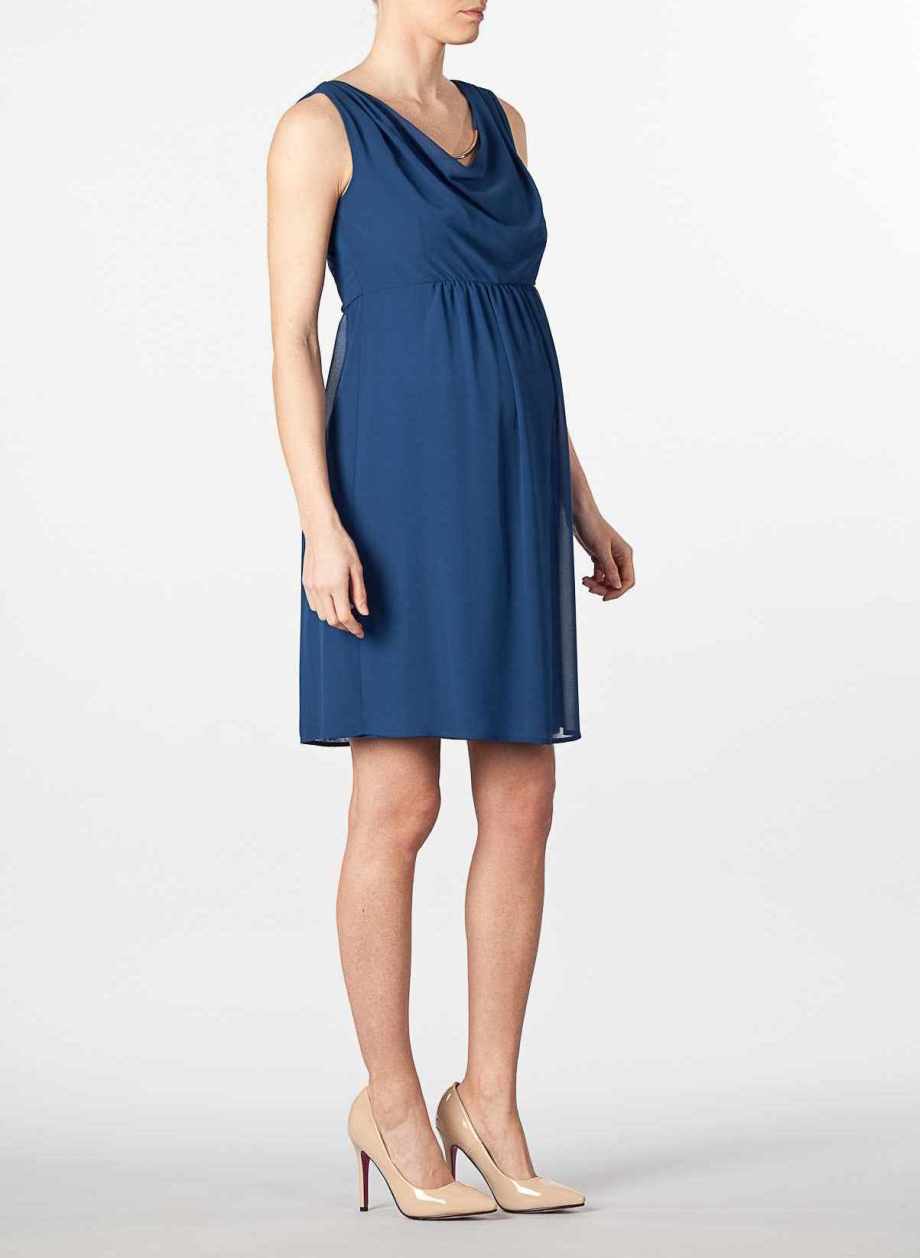 Draped Neckline Maternity Dress (Blue, XS)
