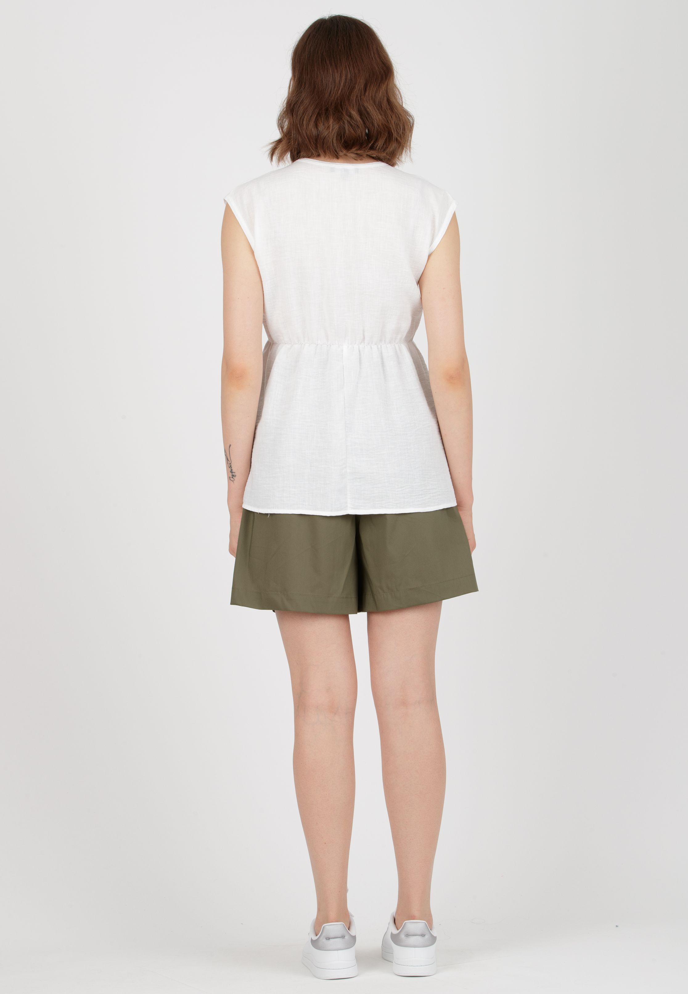 SIBILLA - Linen Effect Maternity Shorts with Elastic (Army Green, XS)
