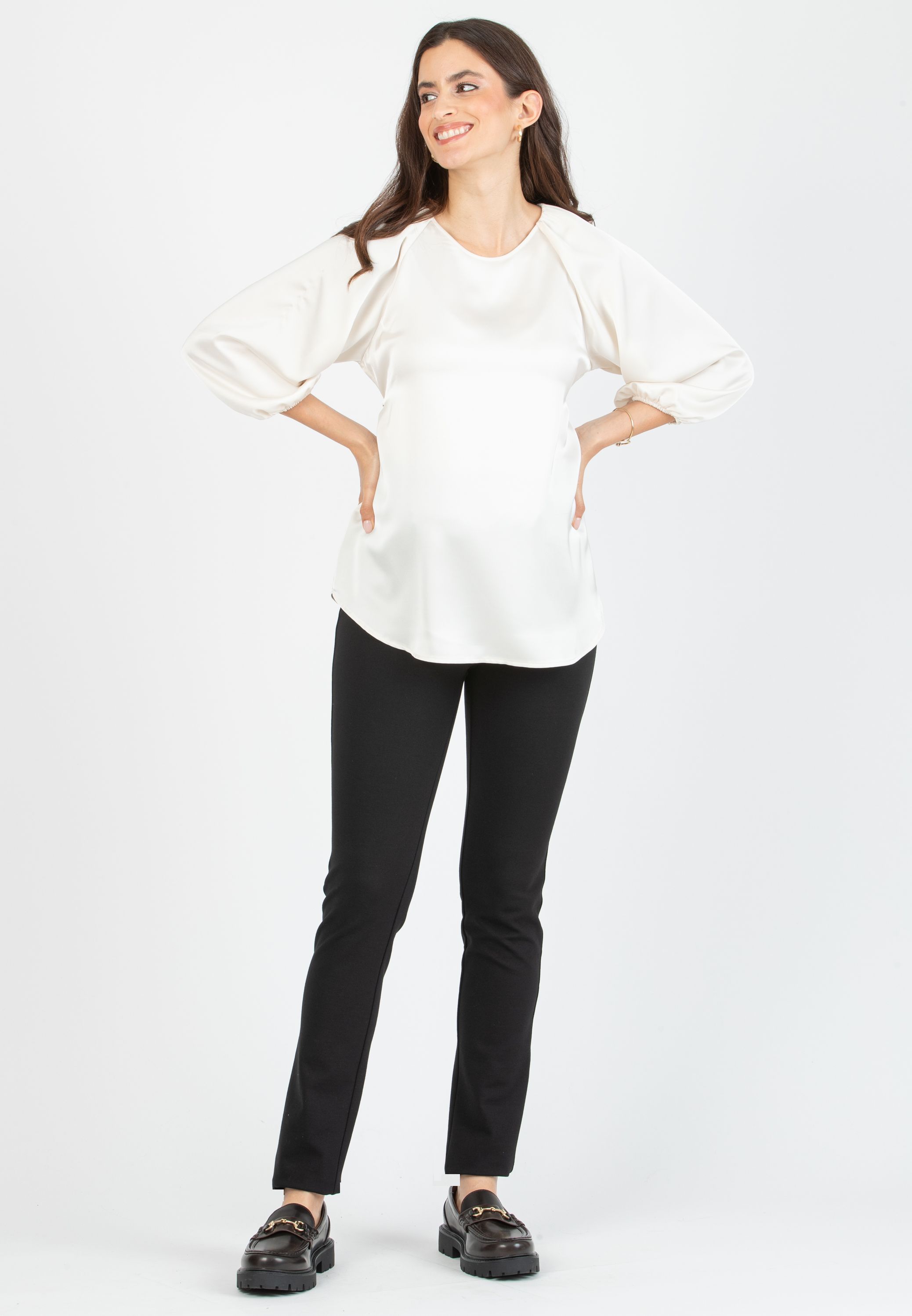 ALISSA - Blusa Premaman in Raso con Maniche Raglan (Naturale, XS)