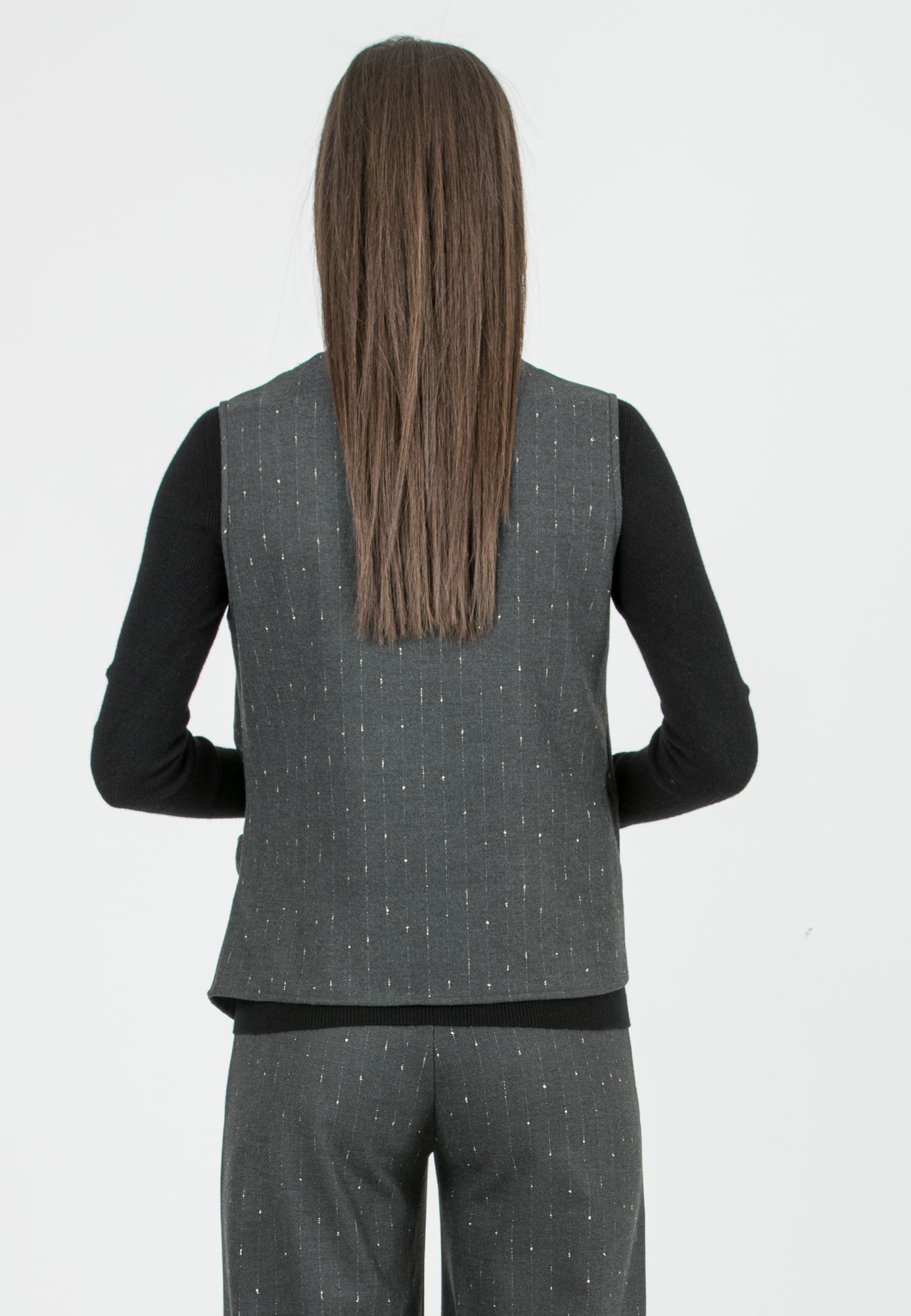 MADDOX - Gilet Premaman Incrociato in Gessato con Lurex (Grigio Melange)