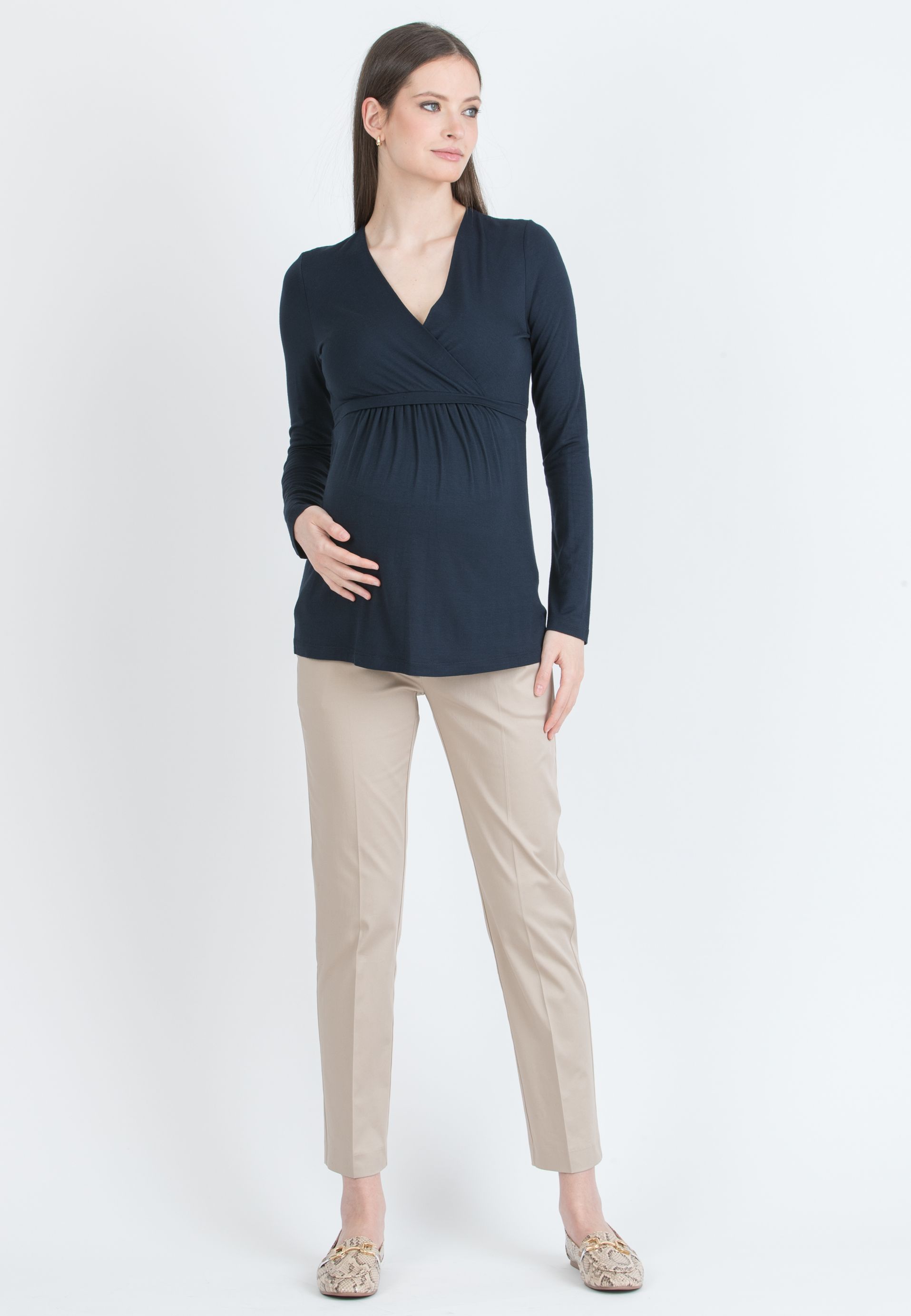 GILDA - Tailored Maternity Trousers in Stretch-Cotton (Beige, XXS)