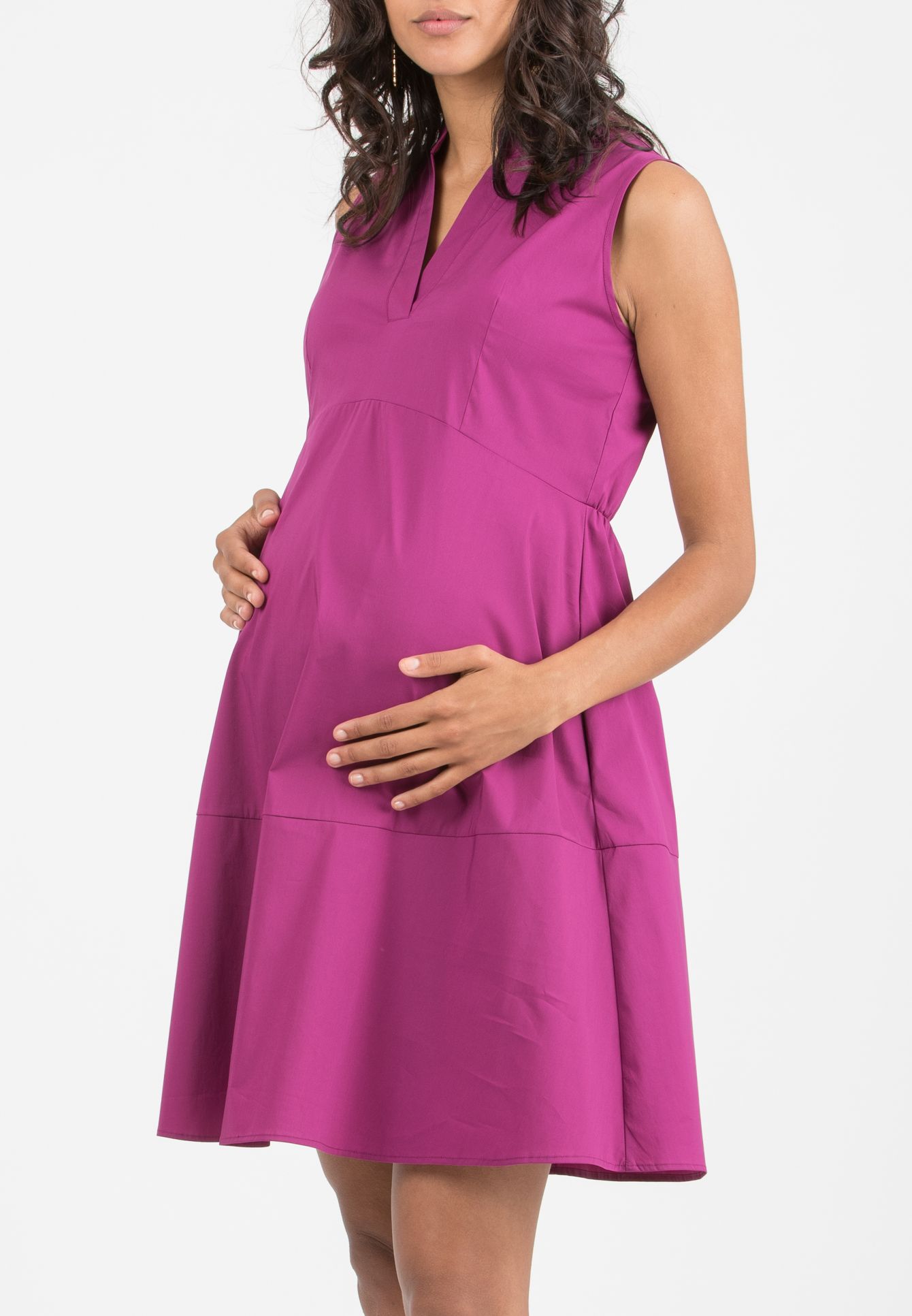 FLORENCE - Maternity Dress in Stretch Cotton with Flared Skirt (Plum, XS)