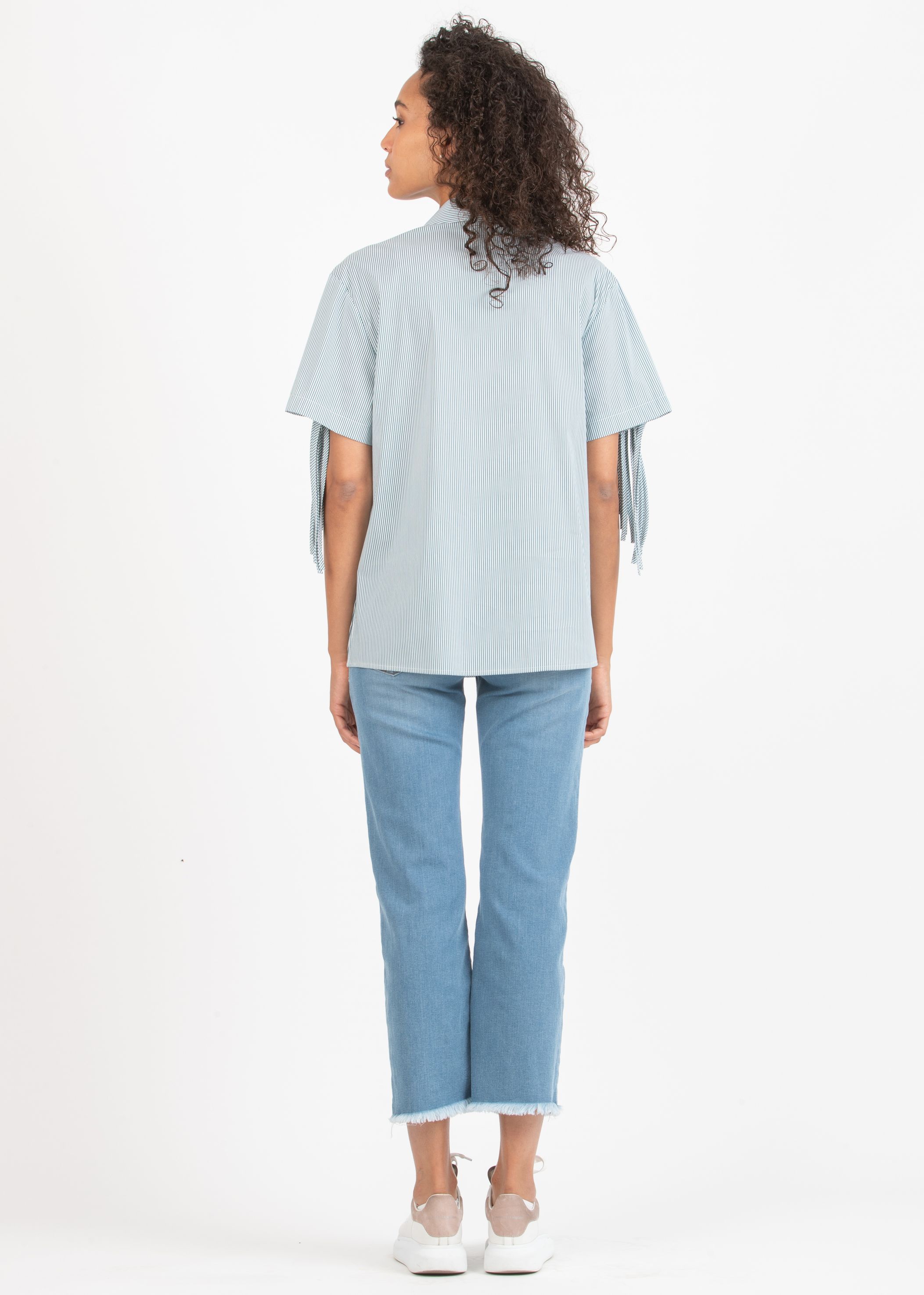 FRANCY - Camicia Premaman & Allattamento in Popeline di Cotone con Frange (Verde, XS)