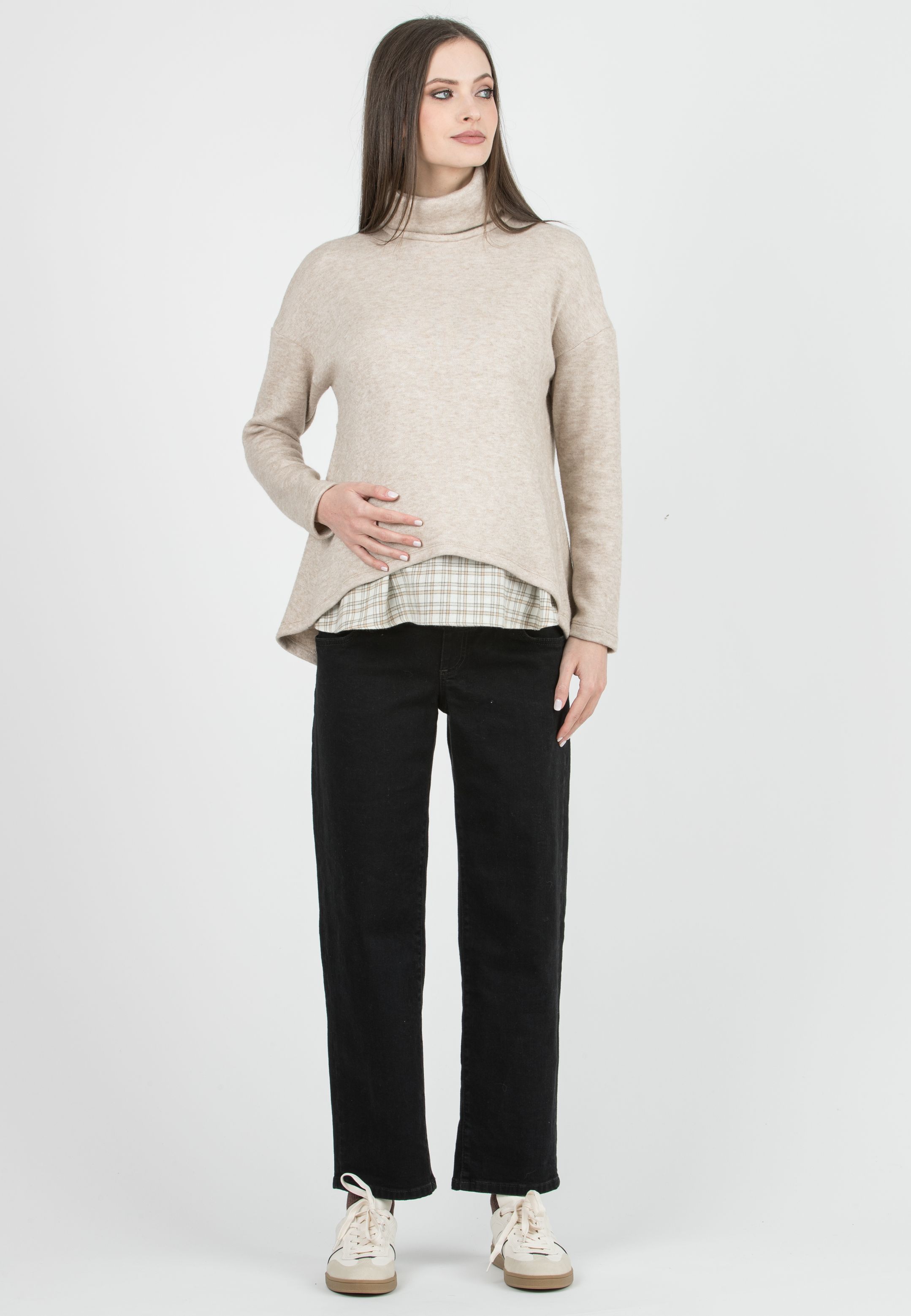 ASTRID - Maternity & Nursing Turtleneck Sweater with Shirt Insert (Ecru')