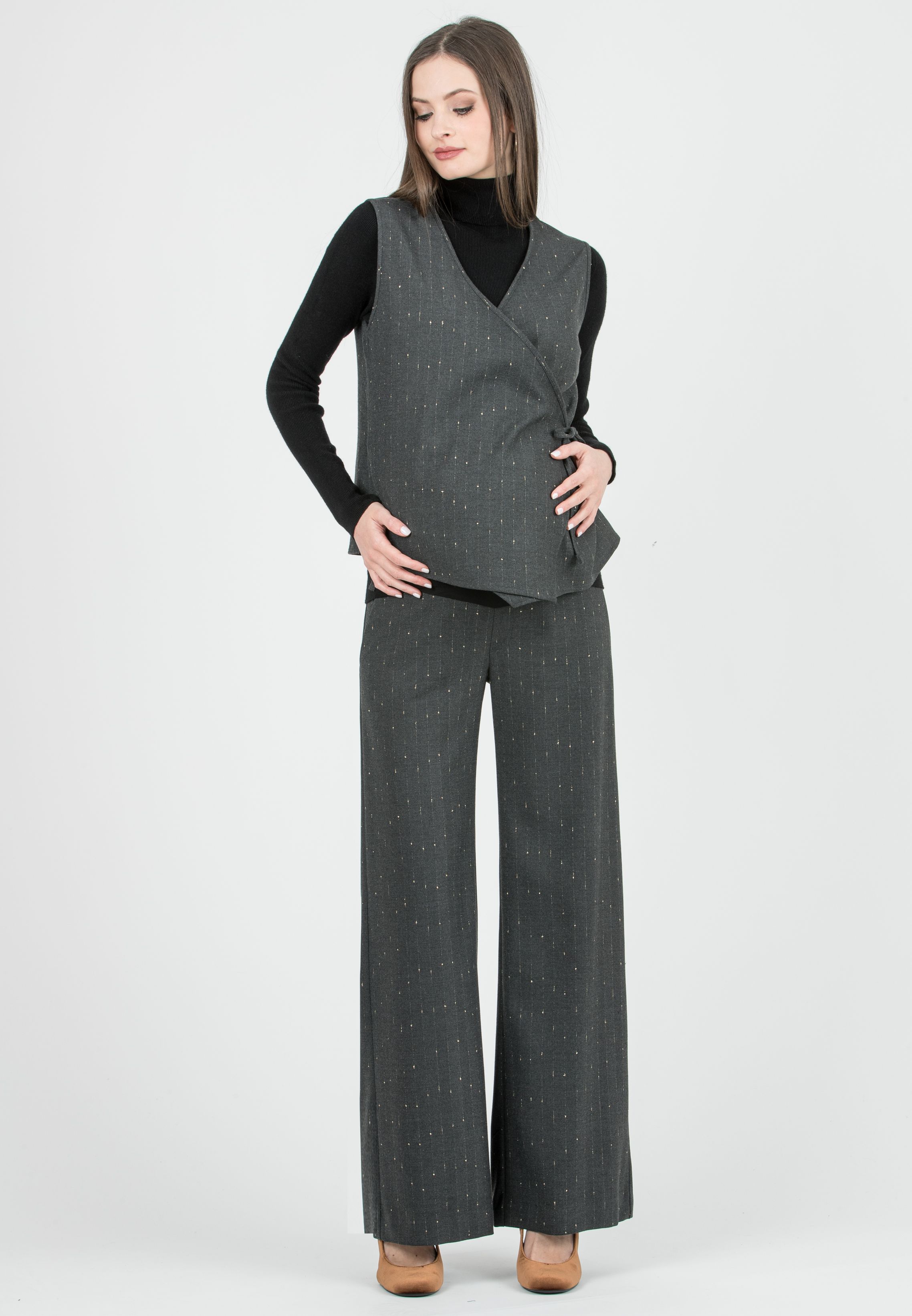 MADDOX - Gilet Premaman Incrociato in Gessato con Lurex (Grigio Melange)