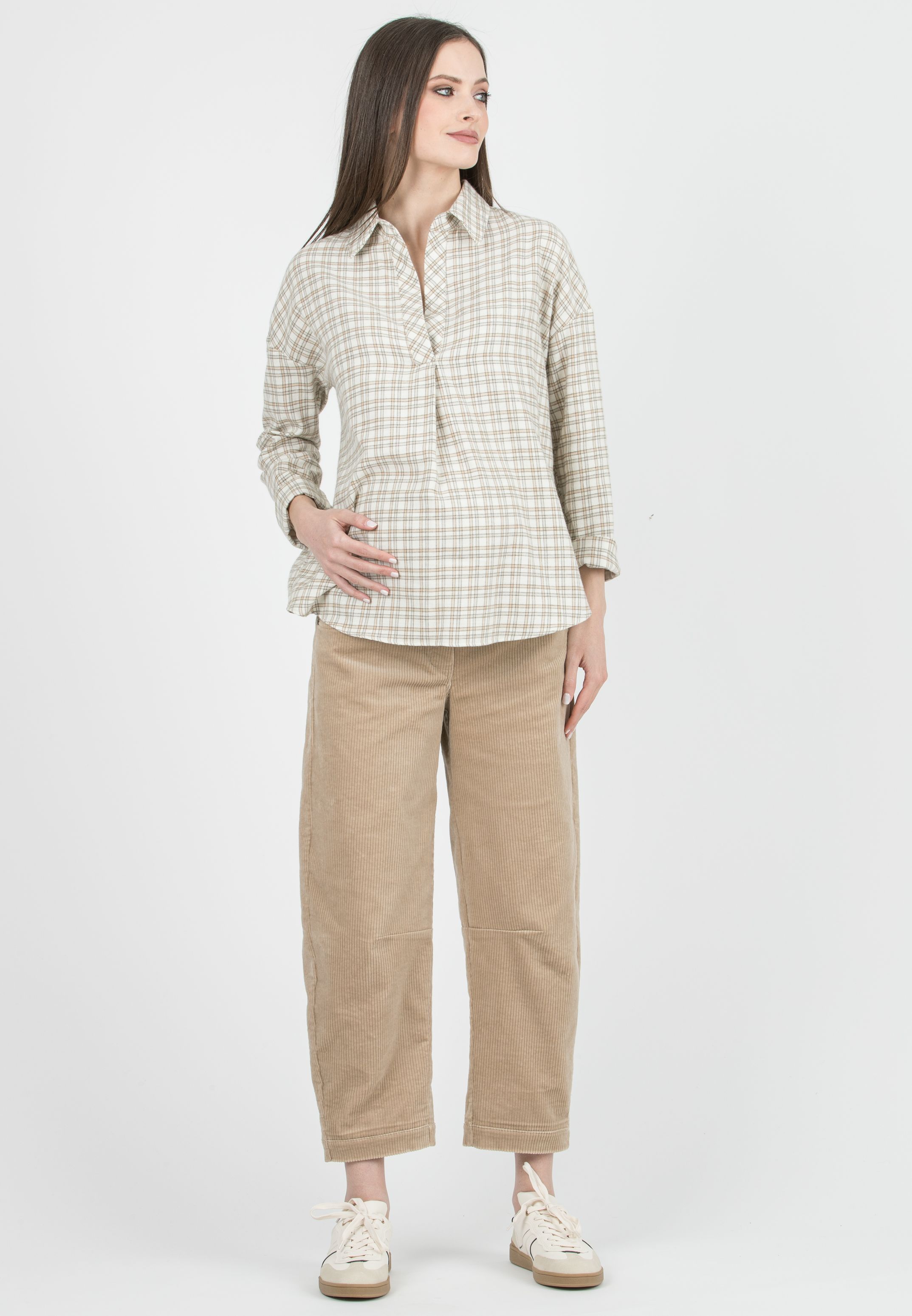 BRODY V - Pantalone Premaman in Velluto a Costine Ballon Fit (Ecru')