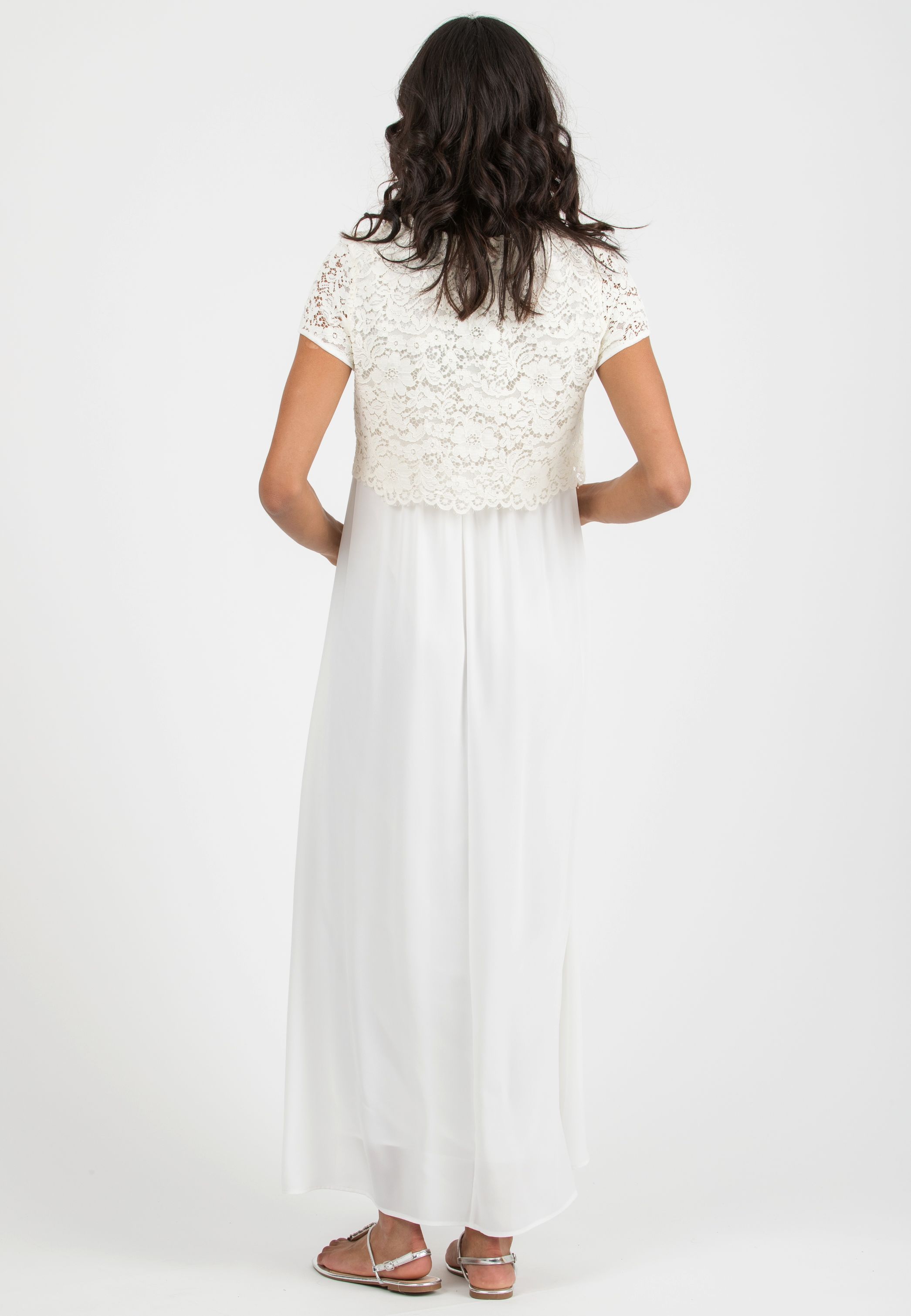 ELEONORA MAXI - Embroidered Long Maternity & Nursing Dress in Lace (Avorio)