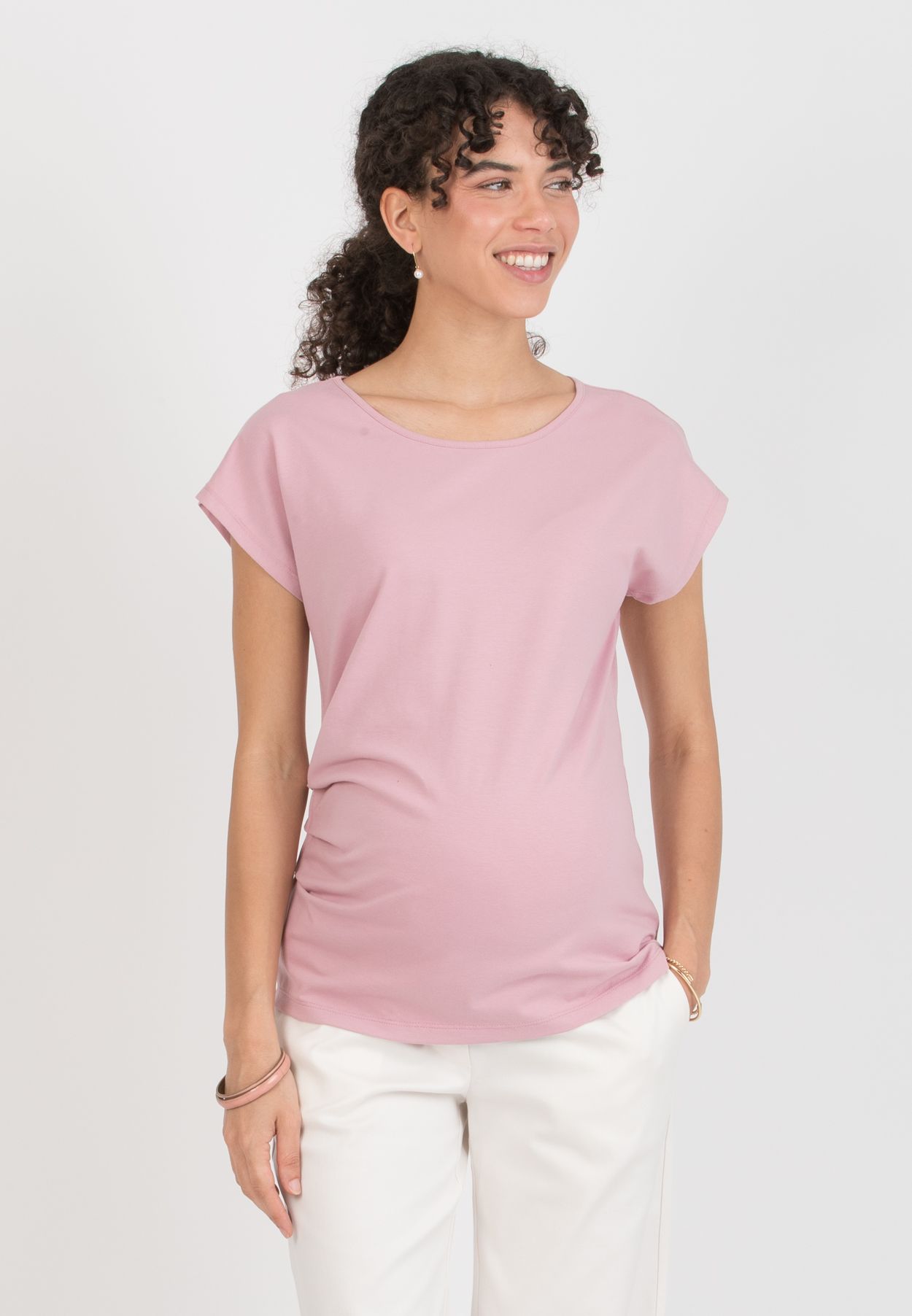 MARZIA – Maternity T-Shirt with Pleats on the Side (Rosa)
