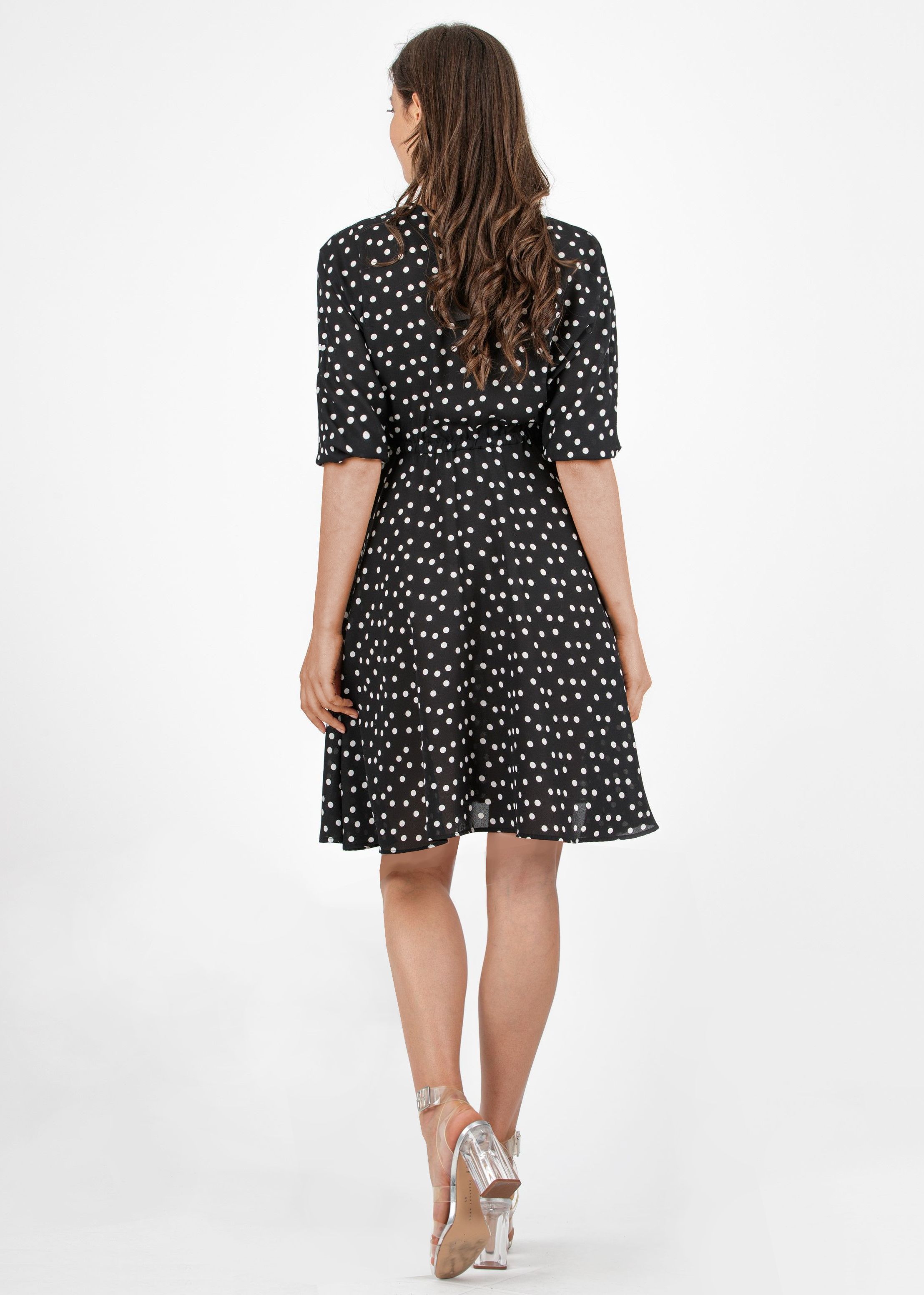 Abito Premaman & Allattamento in Crêpe a Pois con Gonna a Ruota (Nero)