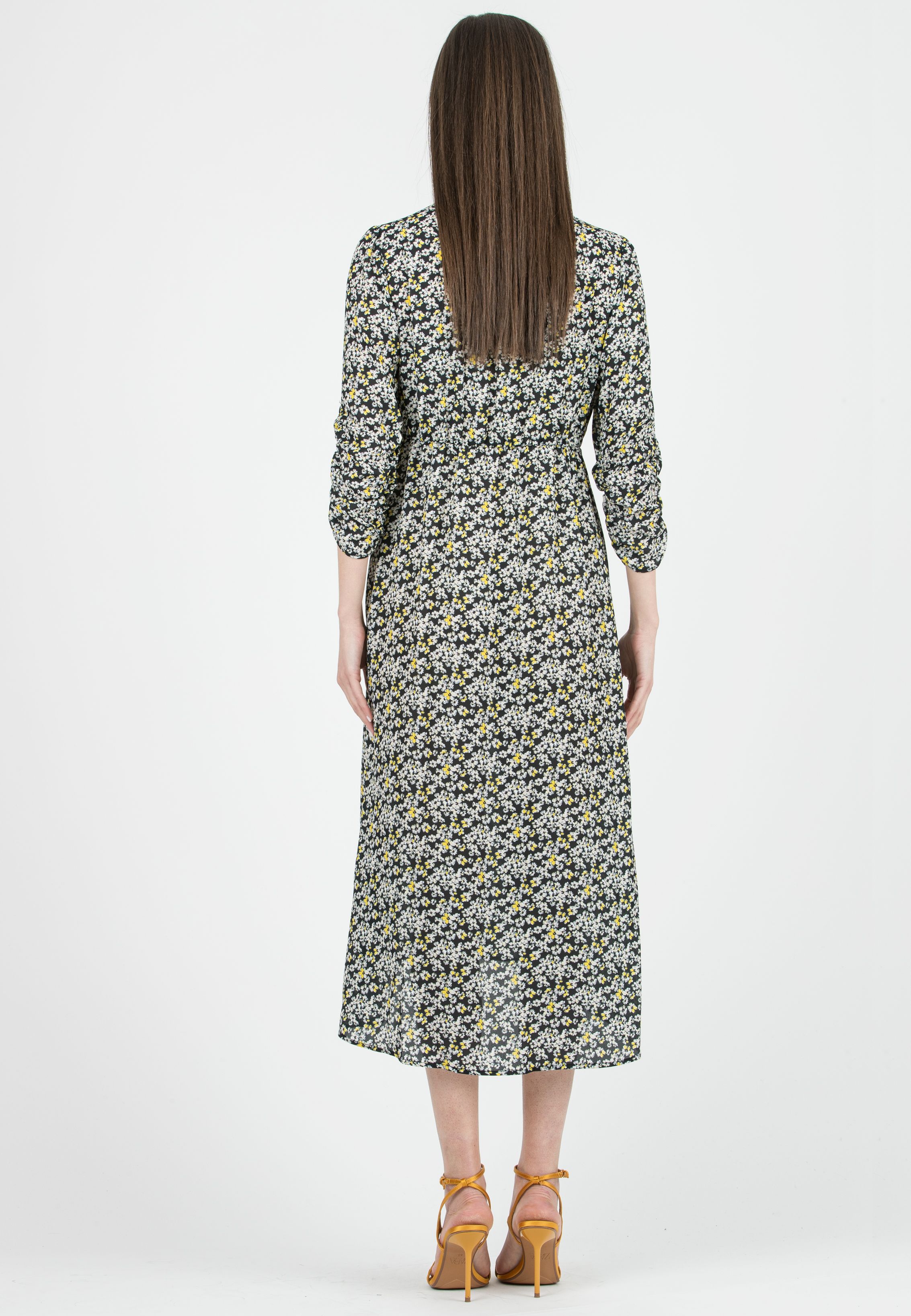BELEN M/L - Printed Maternity & Nursing Dress with Knotted Bodice (Black, XS)